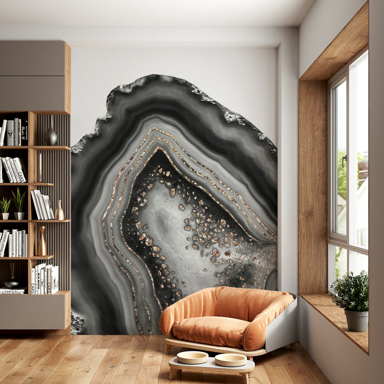 Black Agate Glam 1 wallpaper displayed in a room