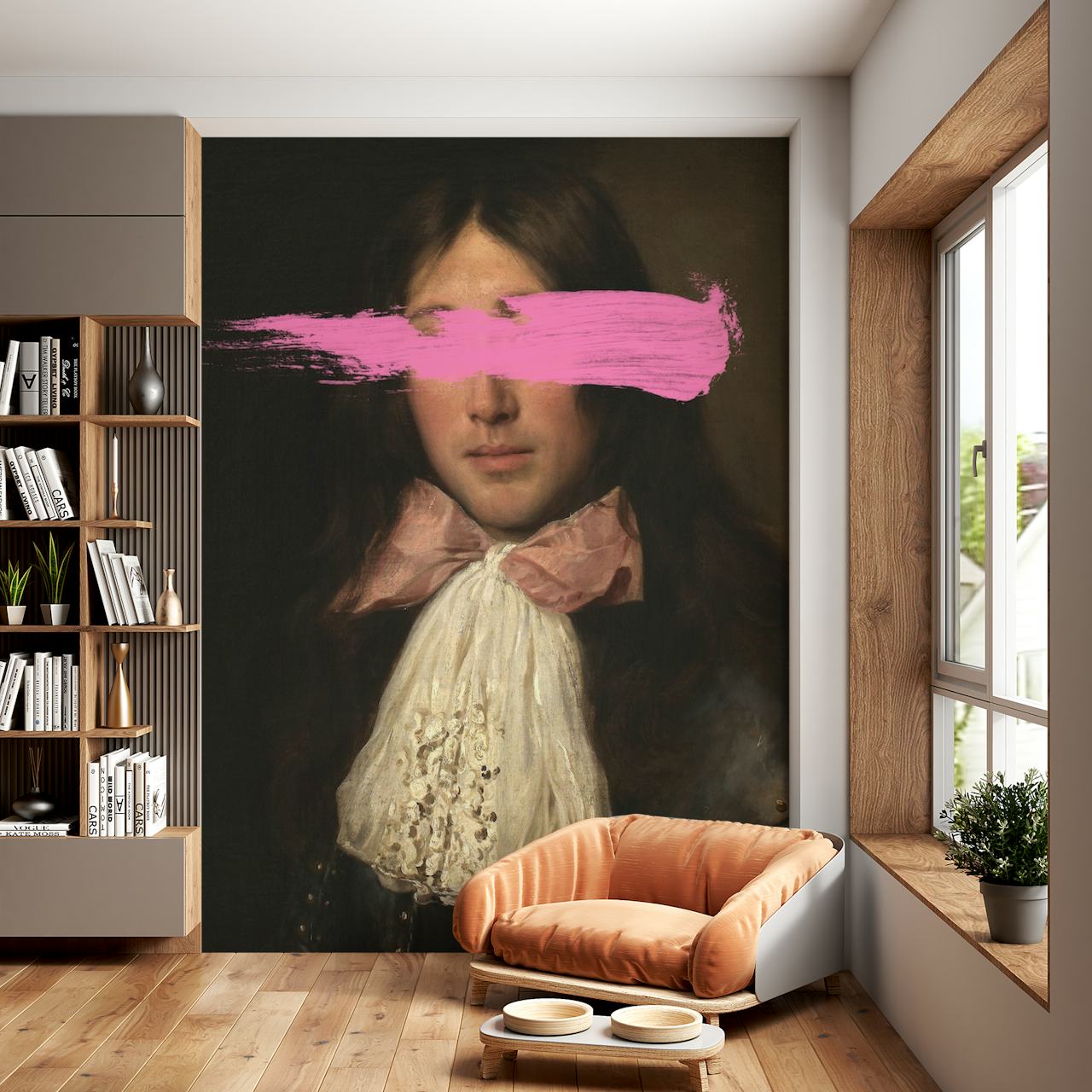 Portrait of a man with pink brush strokes, artistic wallpaper