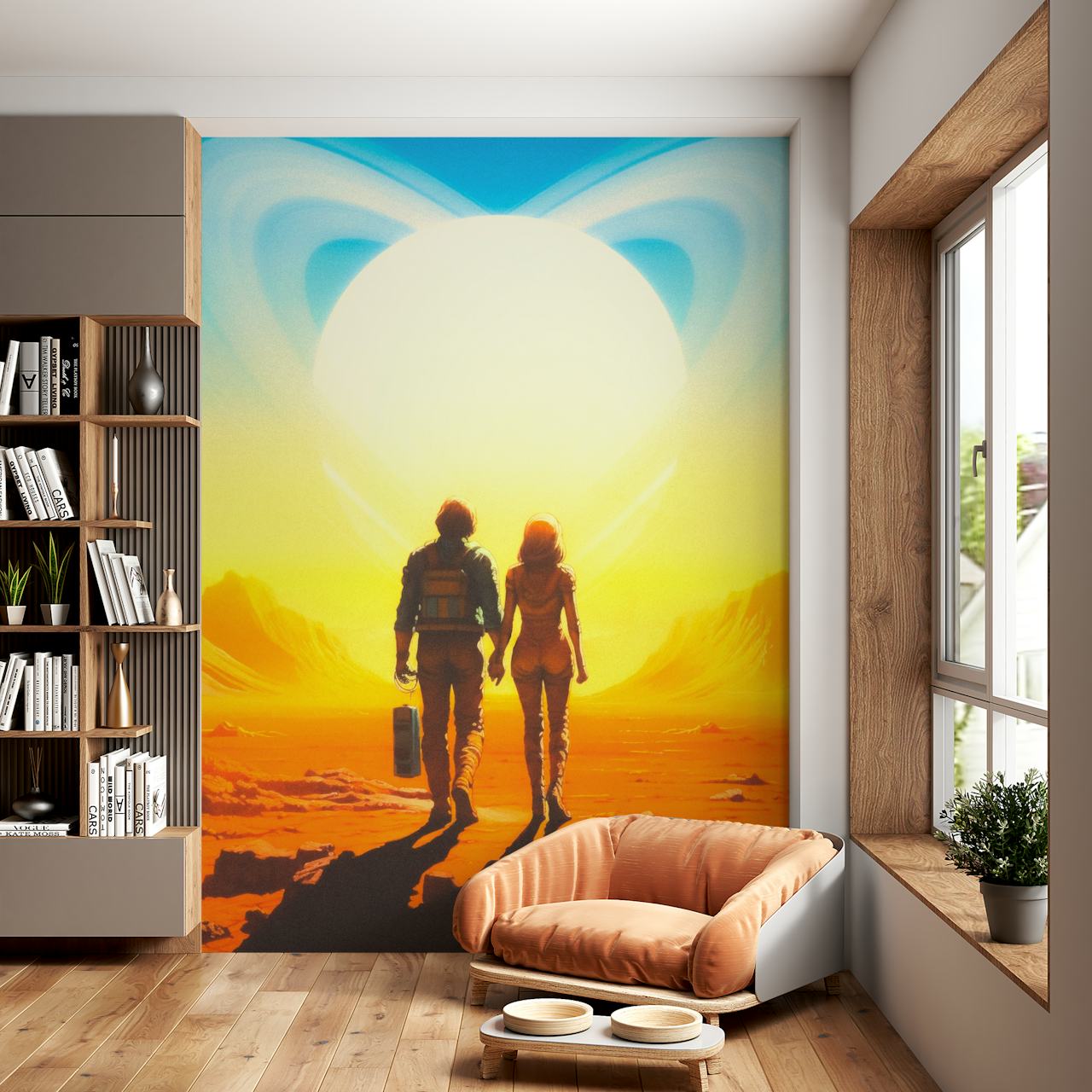 Saturn Love wallpaper weergegeven in een kamer