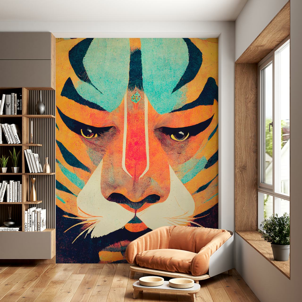 Tapeta Strong Tiger v obývacím pokoji
