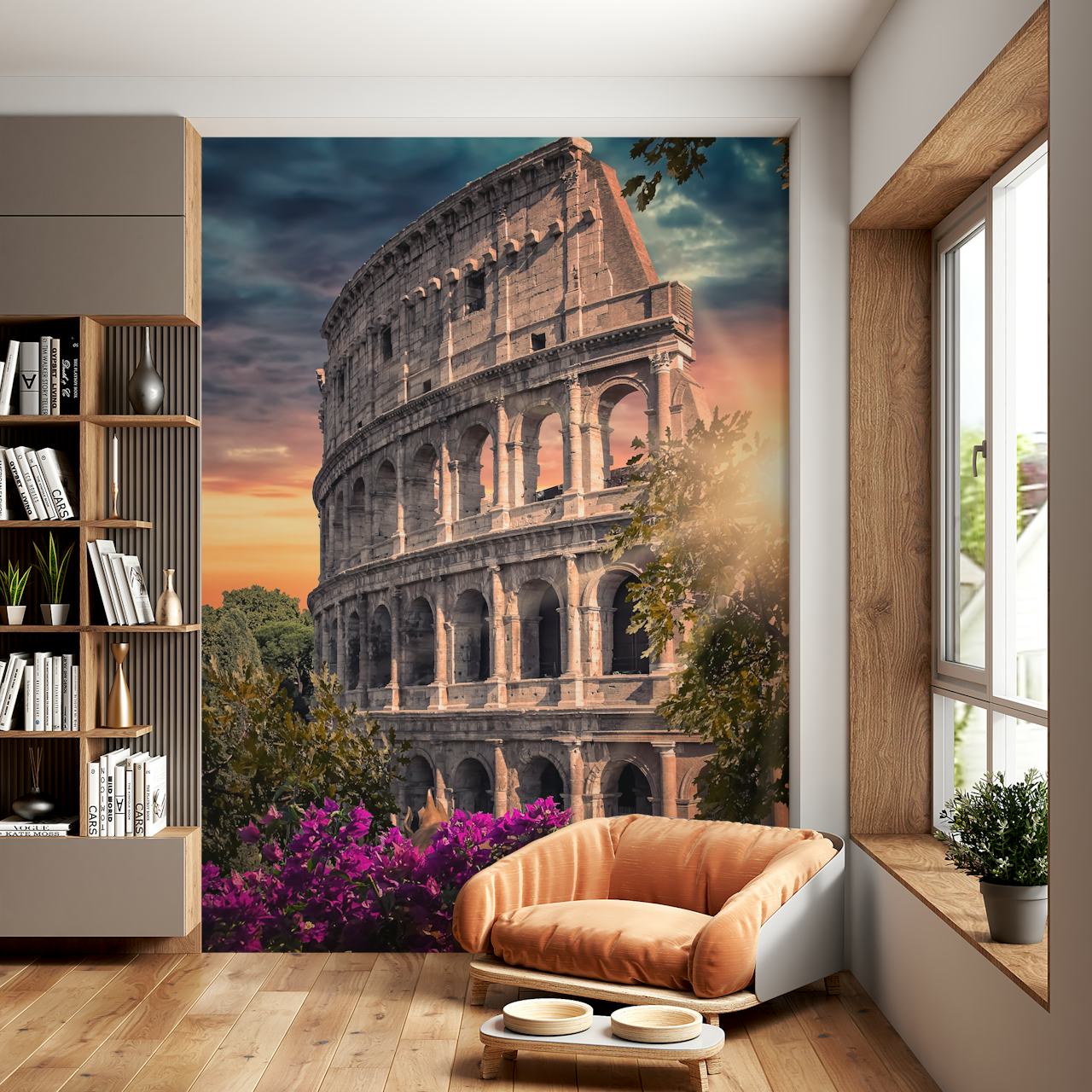 Colosseum Sunset wall mural with blooming lavender under the warm glow of the setting sun