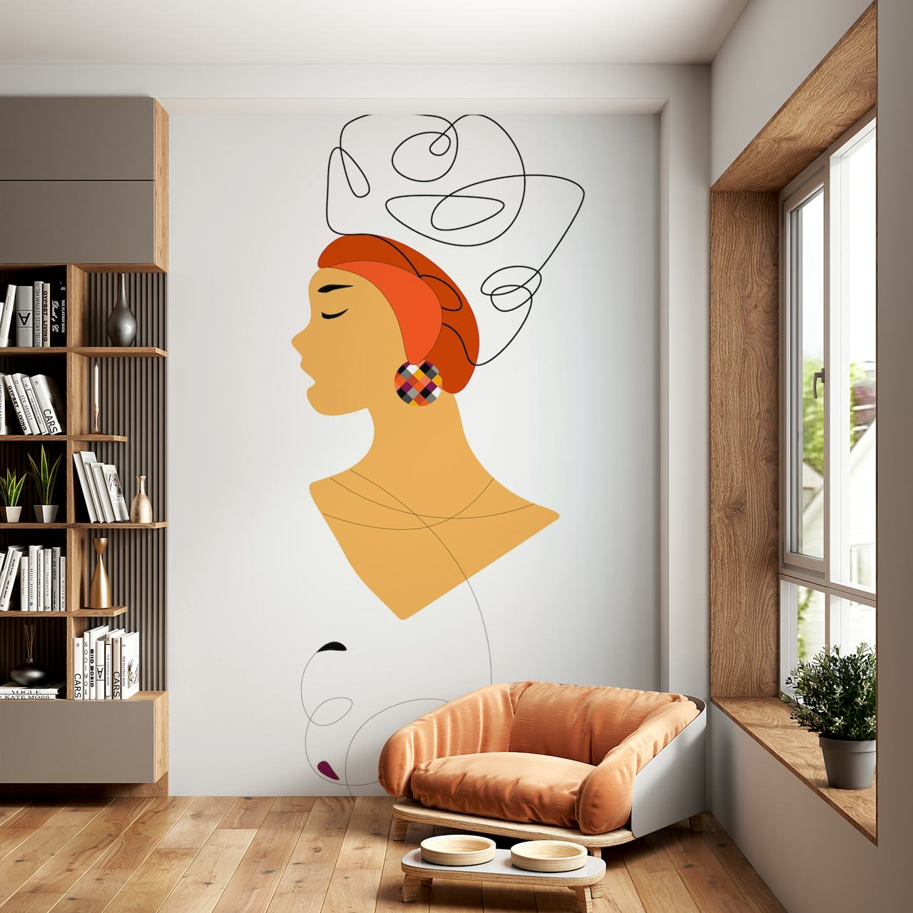 Design di carta da parati elegante con il profilo di una donna