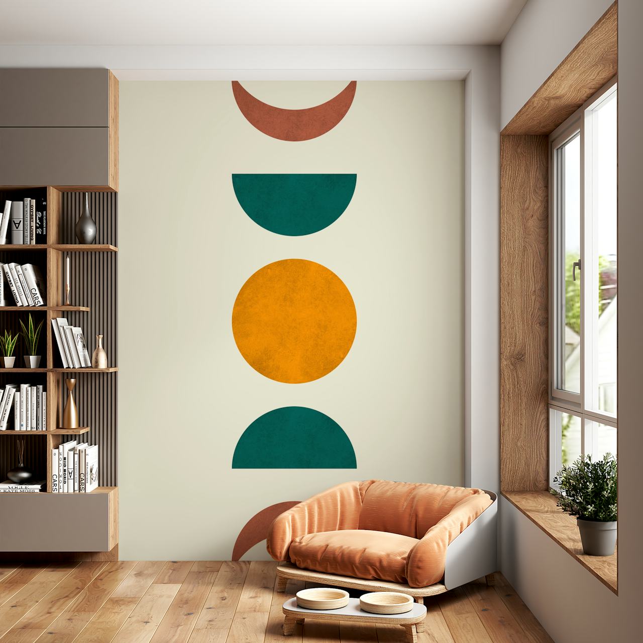 Moon phases wallpaper in a stylish room