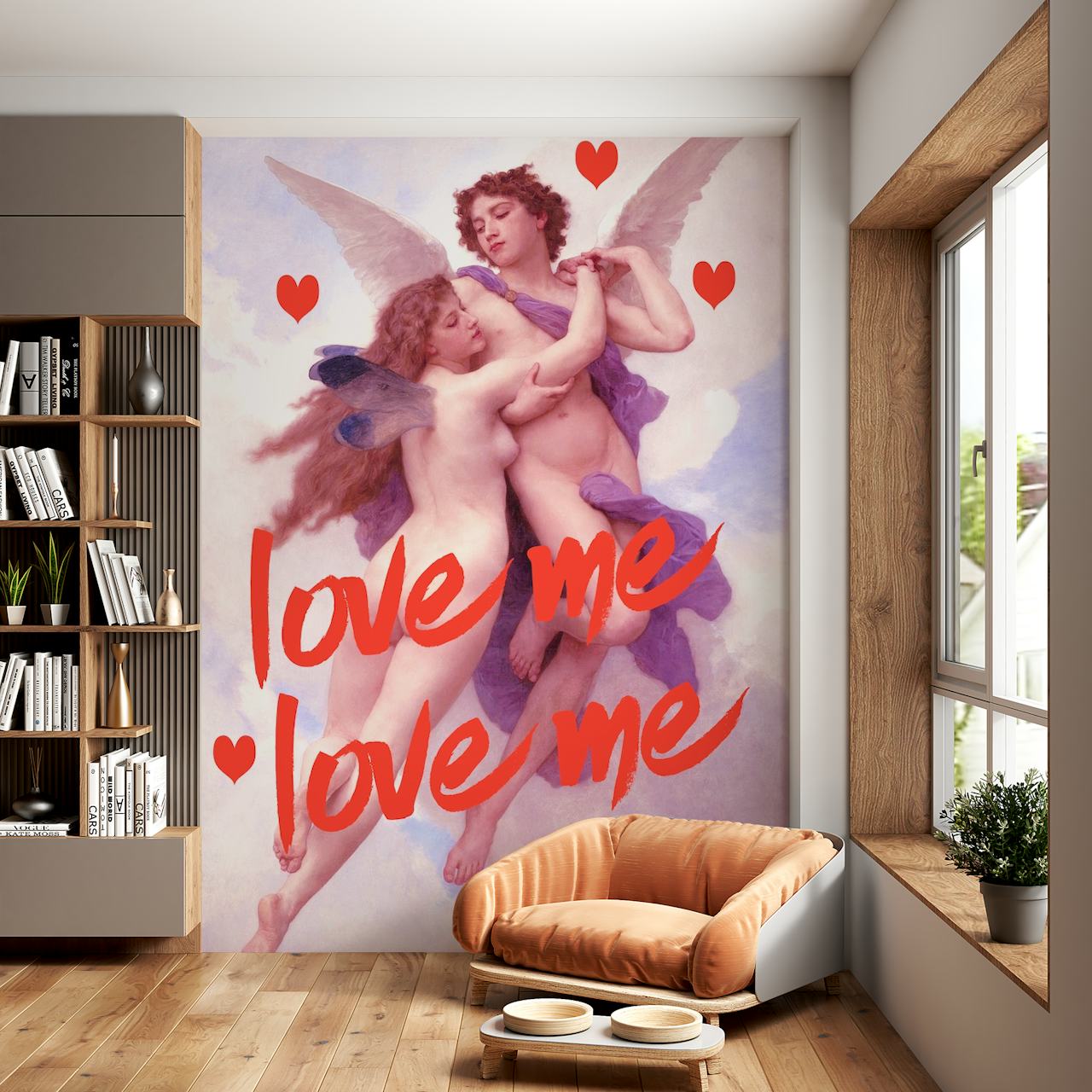 Romantic Love Angel wall mural with angels and hearts