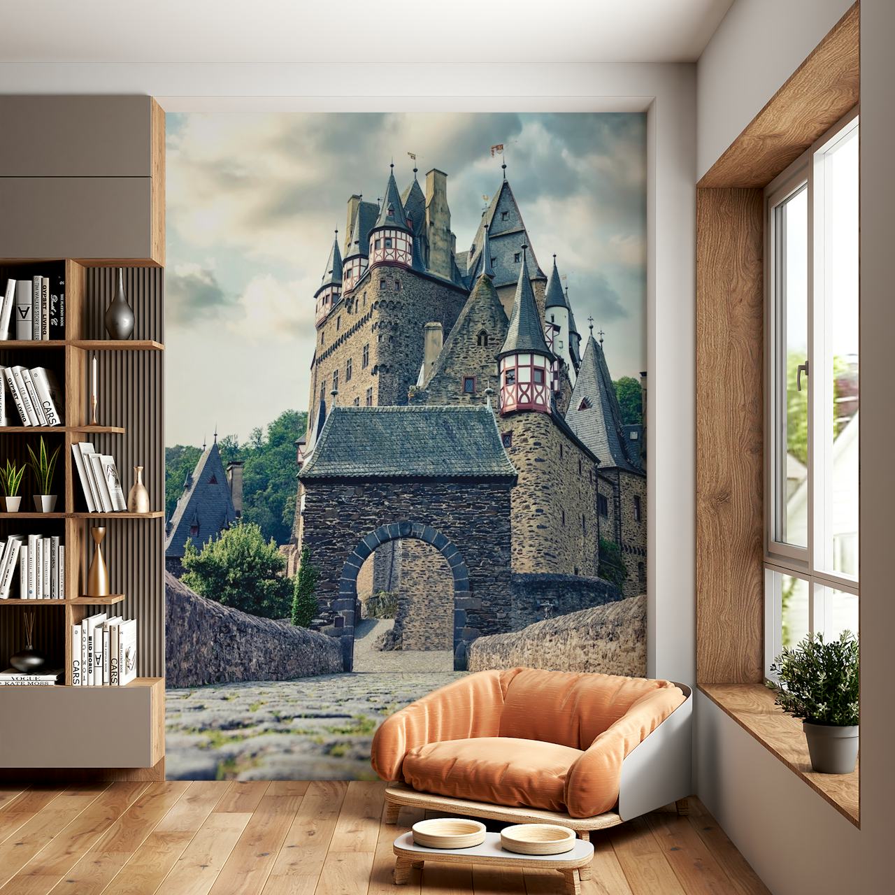 Eltz Castle tapet med den historiska tyska fästningen mitt i grönska