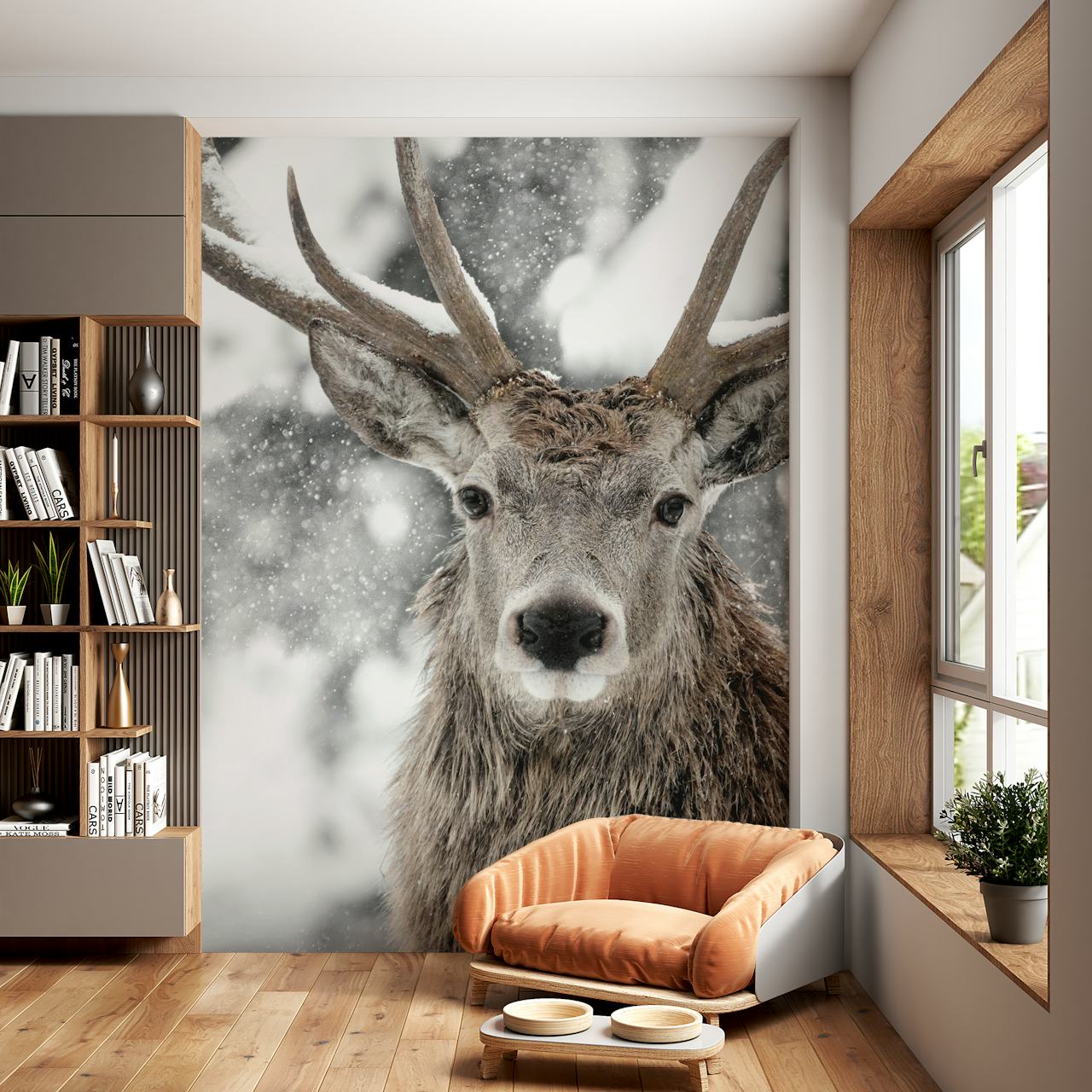 Majestic stag wallpaper in interior setting