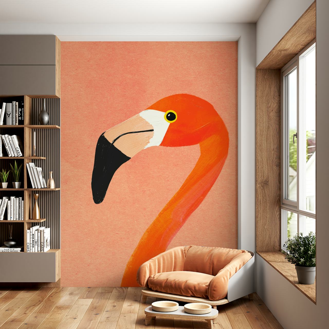 Flamingo wallpaper in a room setting