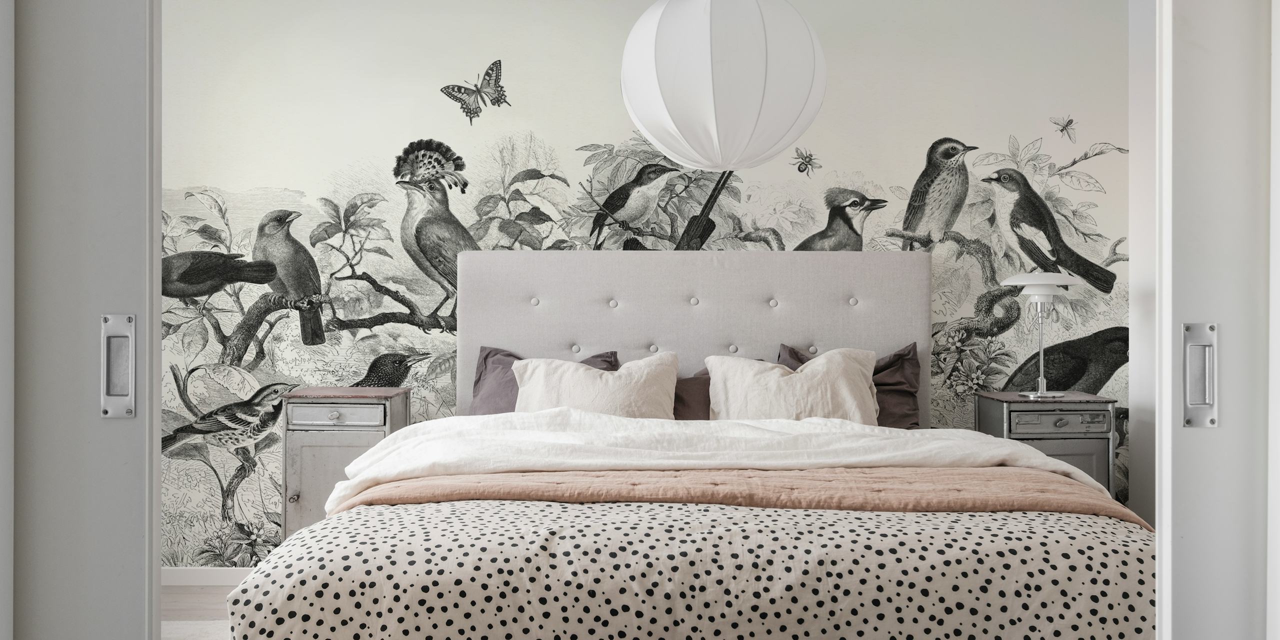 Forest birds black and white wallpaper design
