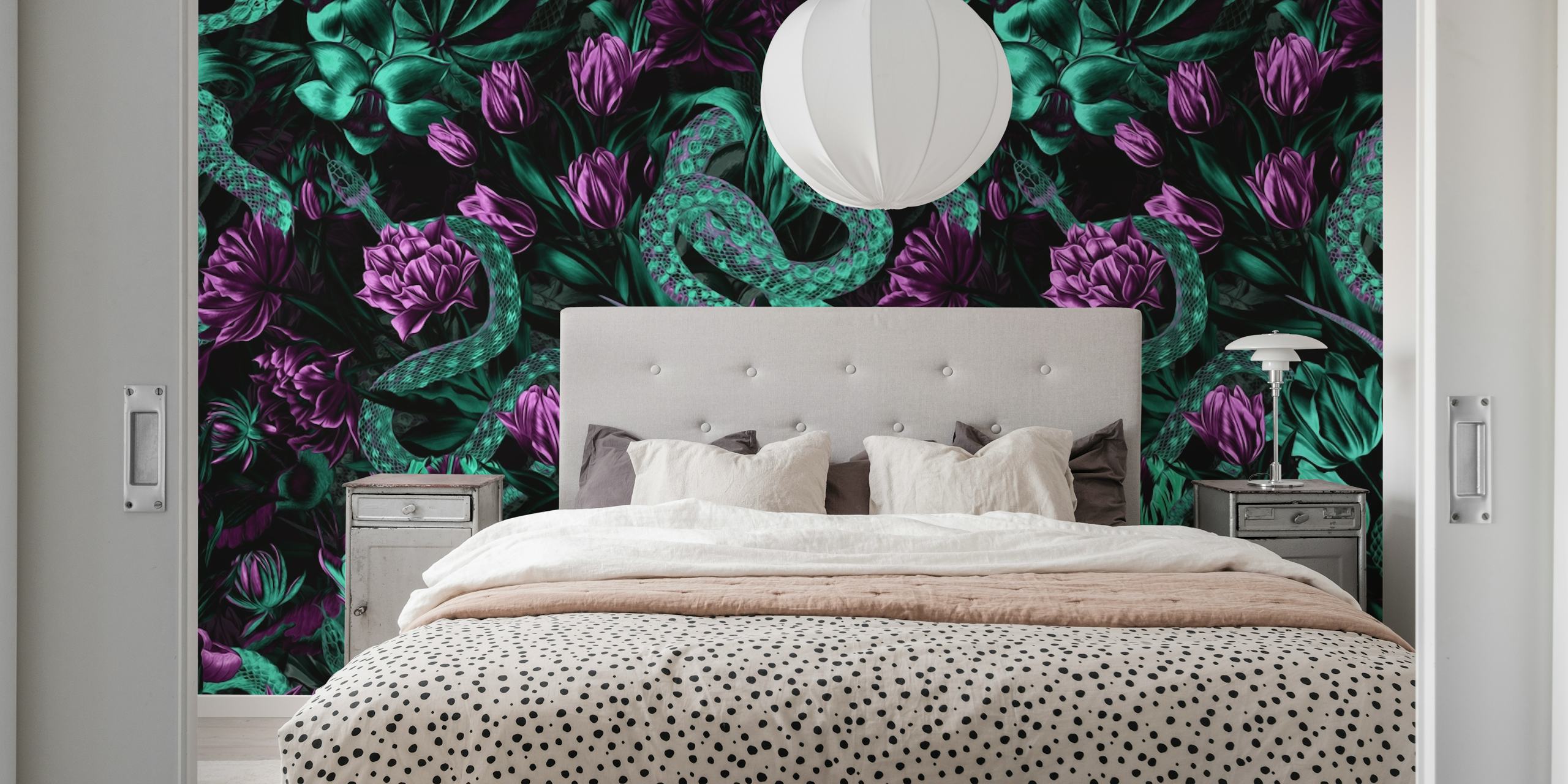 Floral and Snake Night tapetdesign