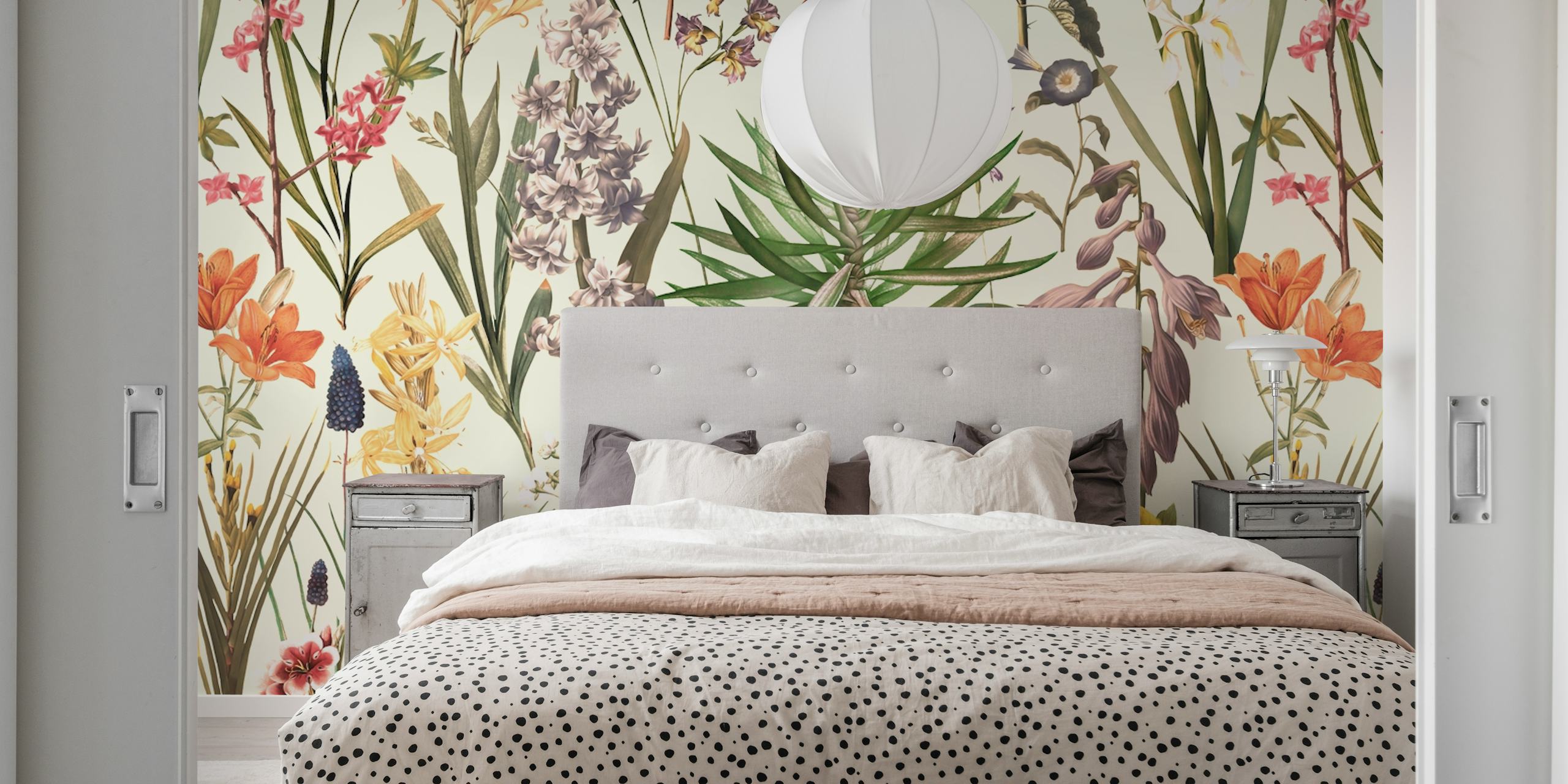 Tropical plants and flowers in various colors wallpaper
