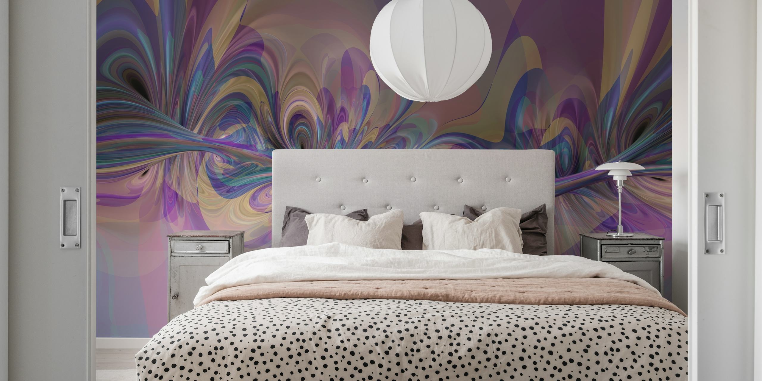 Abstract swirling patterns in soft purple and pastel colors wallpaper