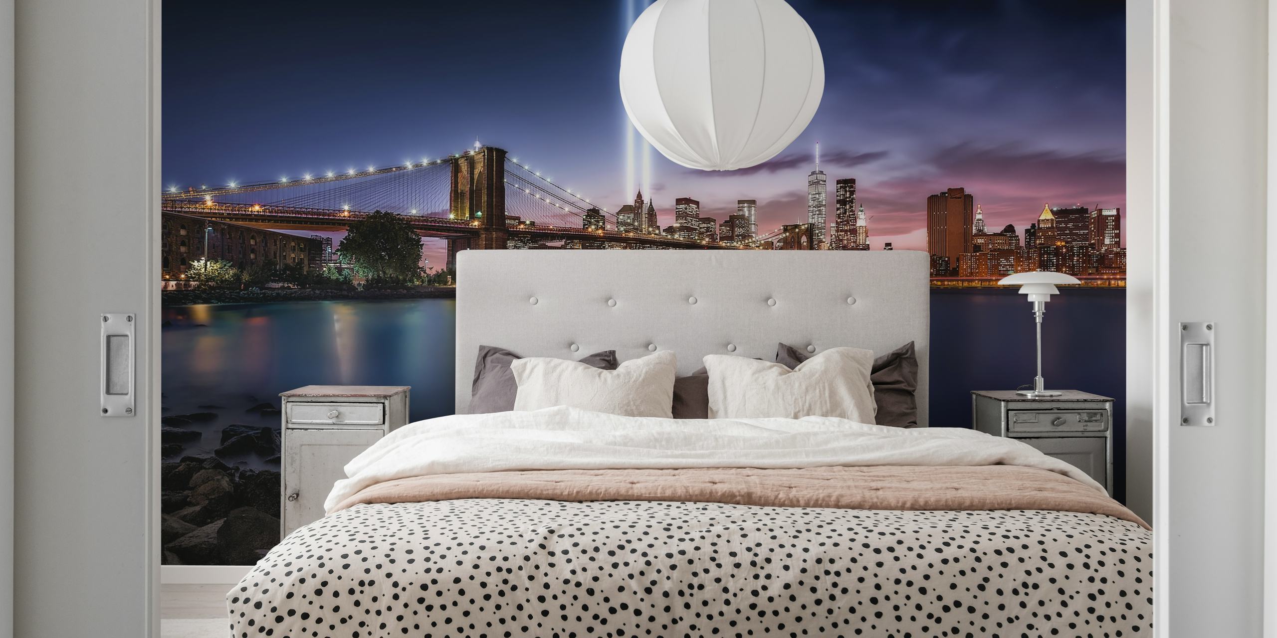 Brooklyn Bridge cityscape night view with blue tones wallpaper