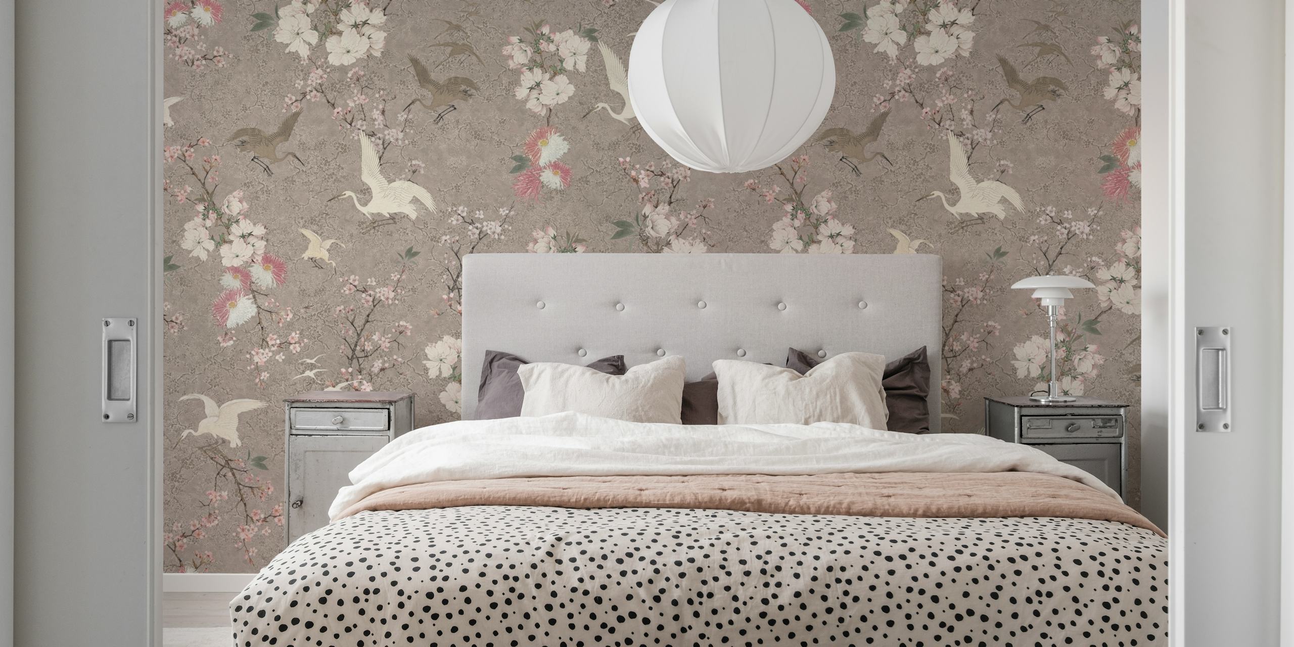Vintage chinoiserie birds and blossoms tapeta