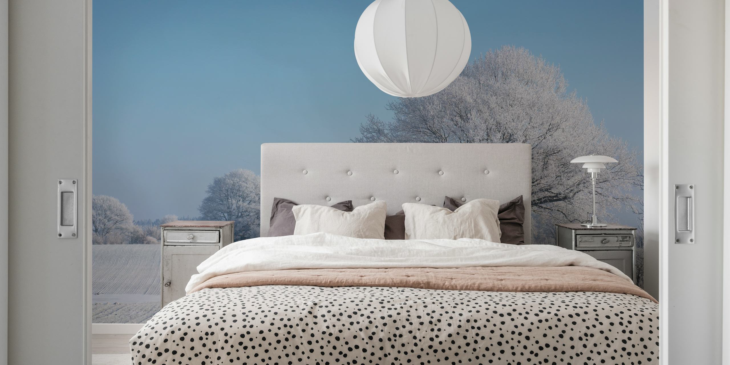 Winterly Nordic Landscape behang in een kamer