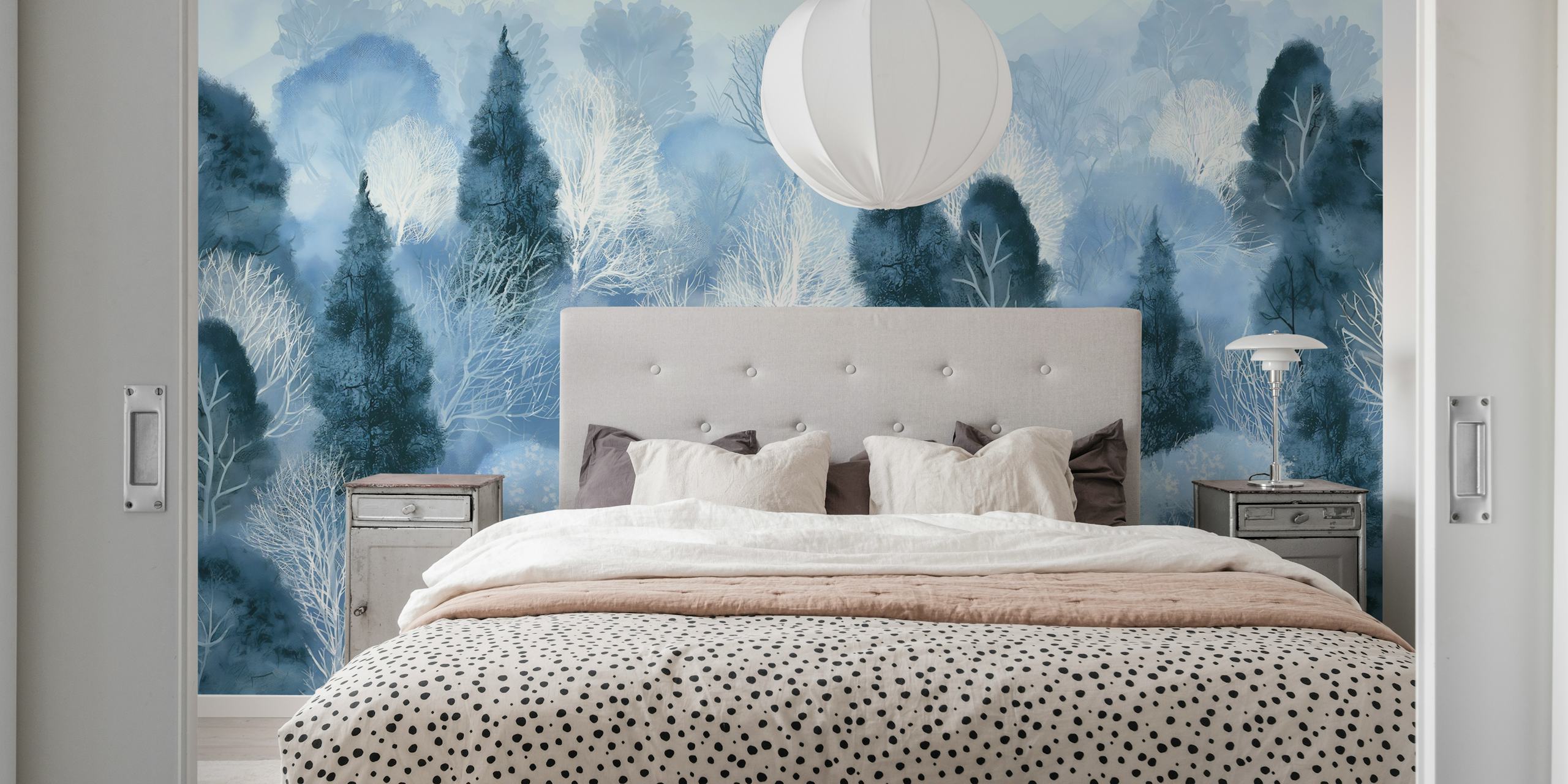 Ταπετσαρία Winter Blue Forest Serenity σε ένα δωμάτιο