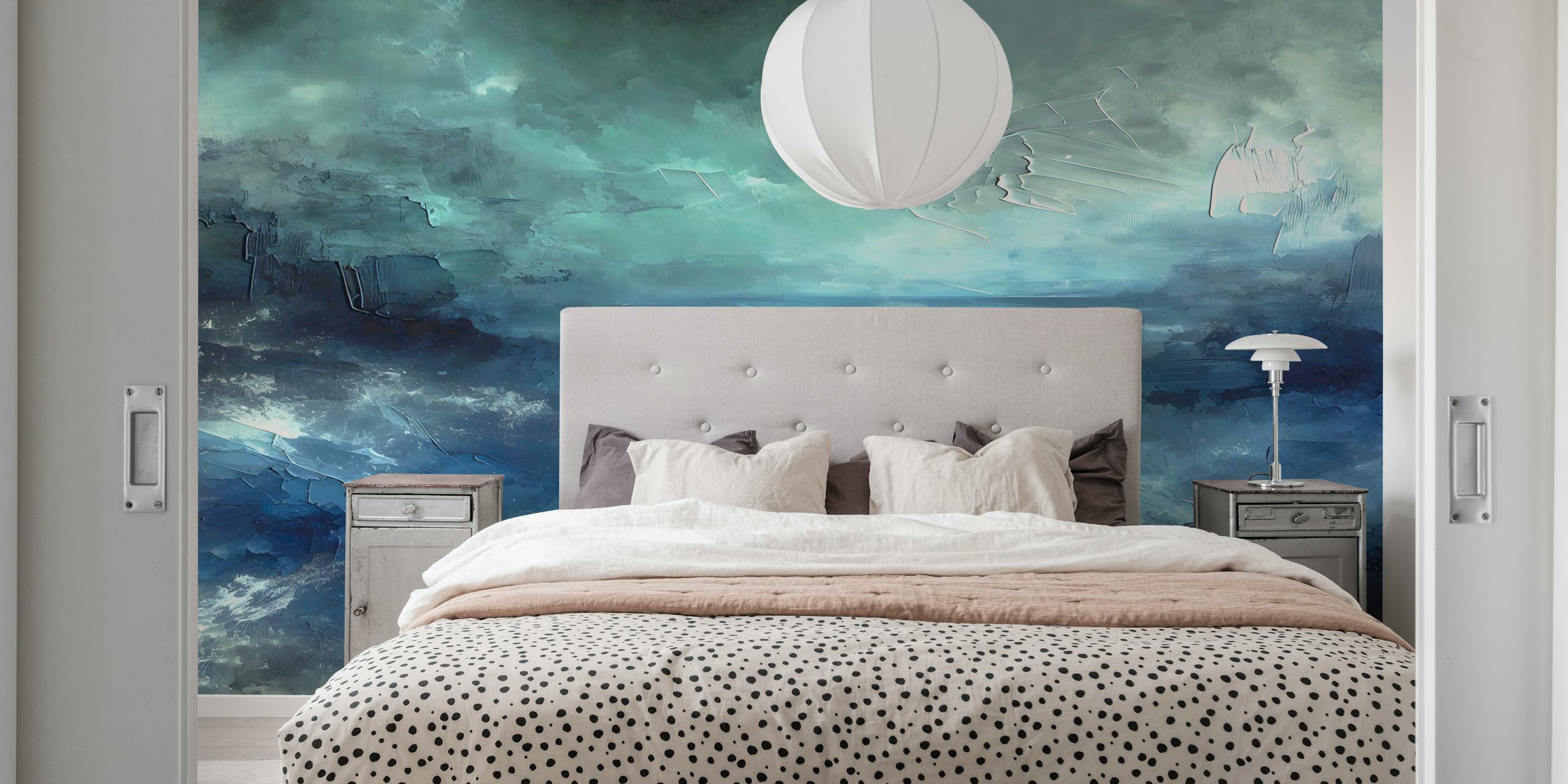 Abstract ocean waves in blue and turquoise tones wallpaper