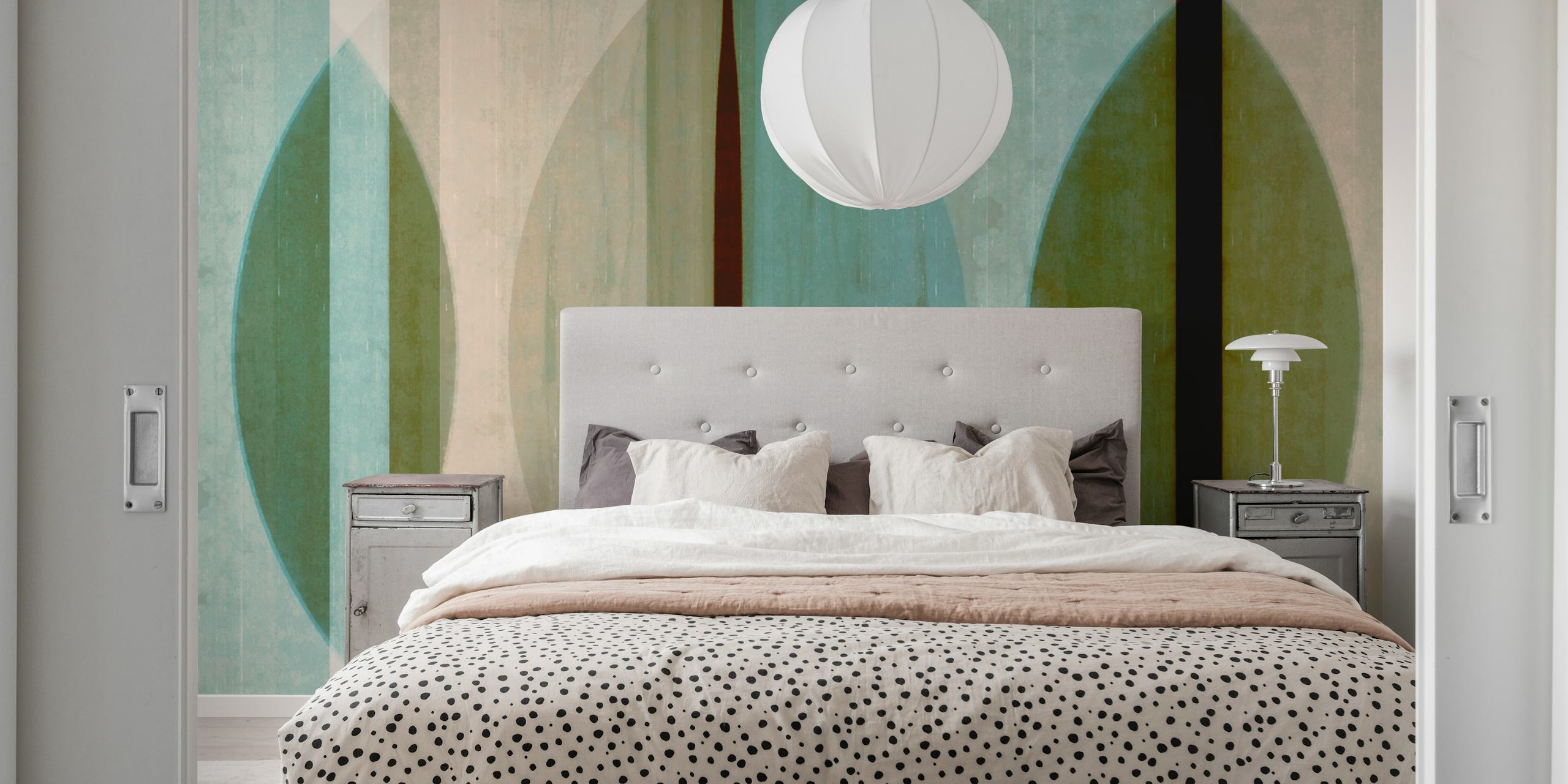 Minimalist Retro Shapes wallpaper displayed in a room