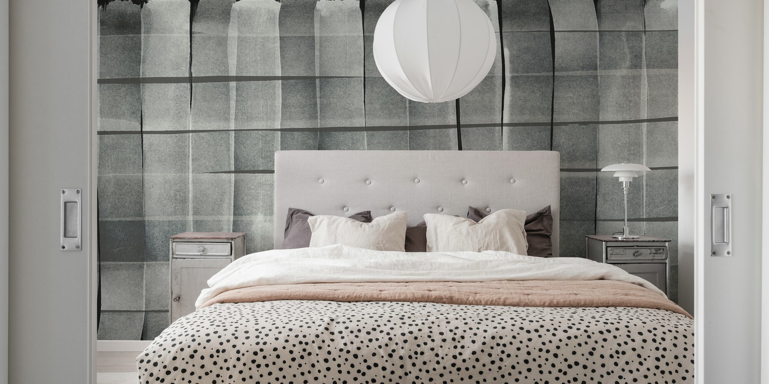 Checkered watercolor stripes wallpaper in a room