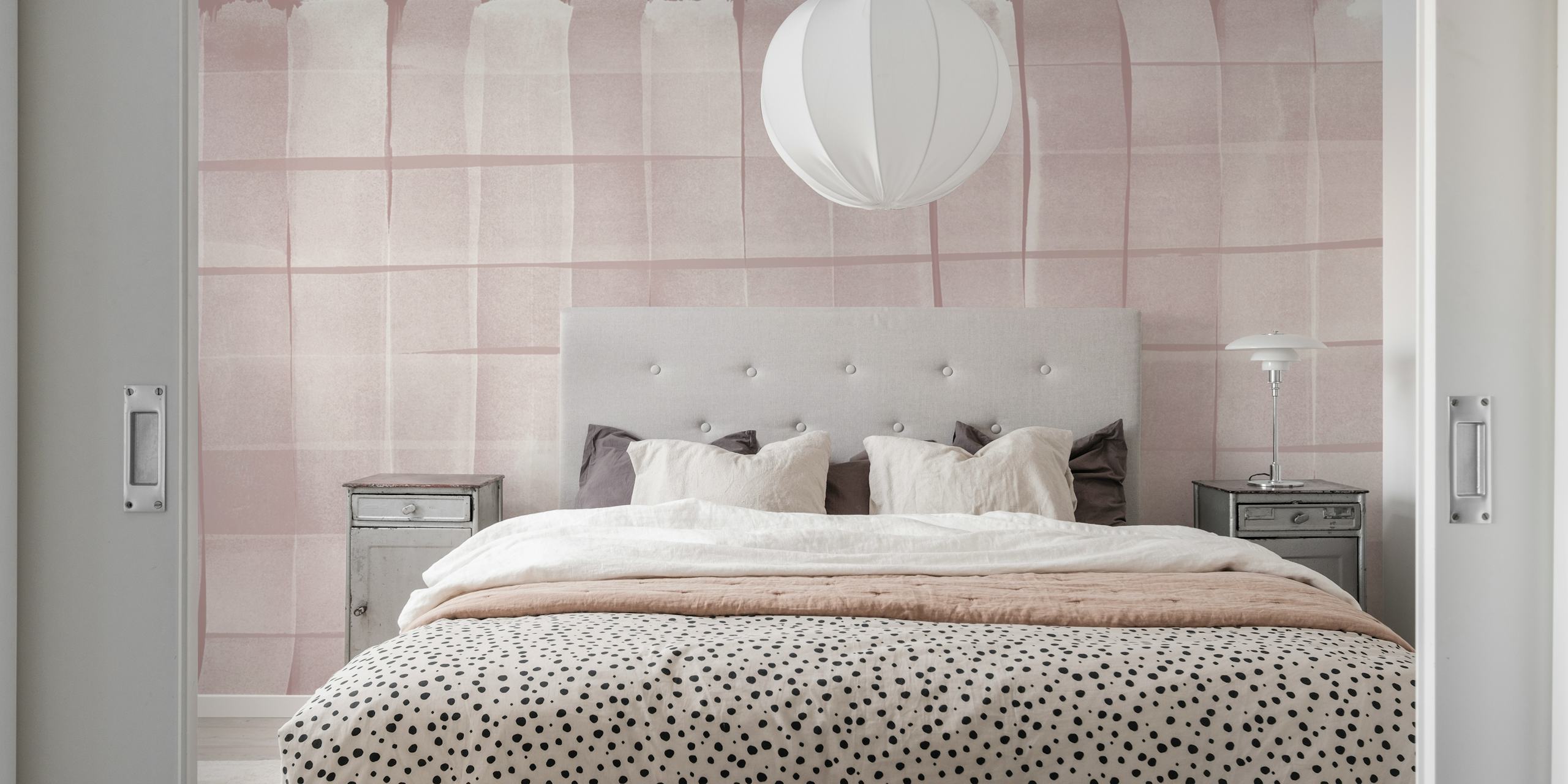Blush checkered watercolor stripes wallpaper in a room