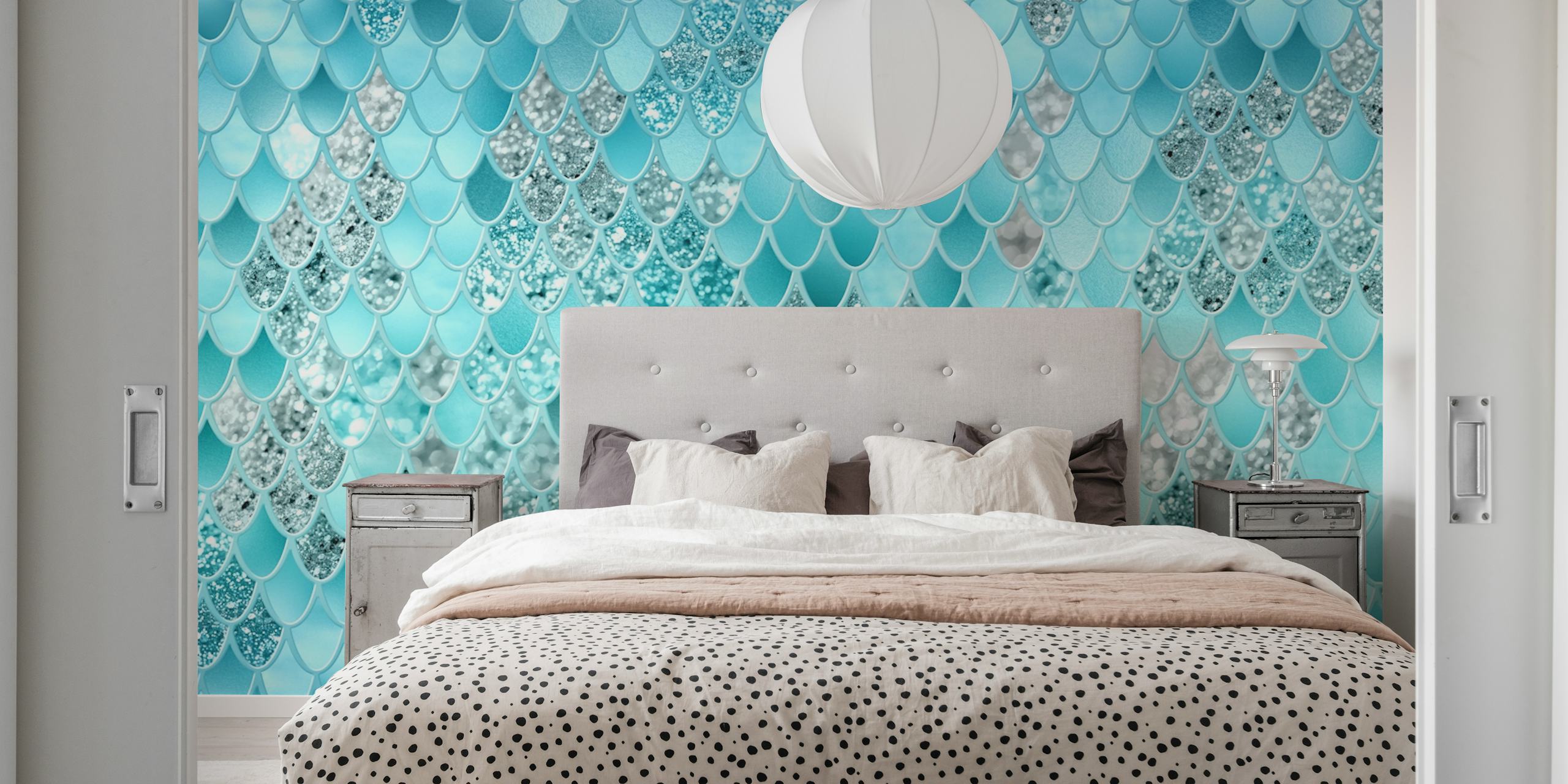 Mermaid scales wallpaper design in a room