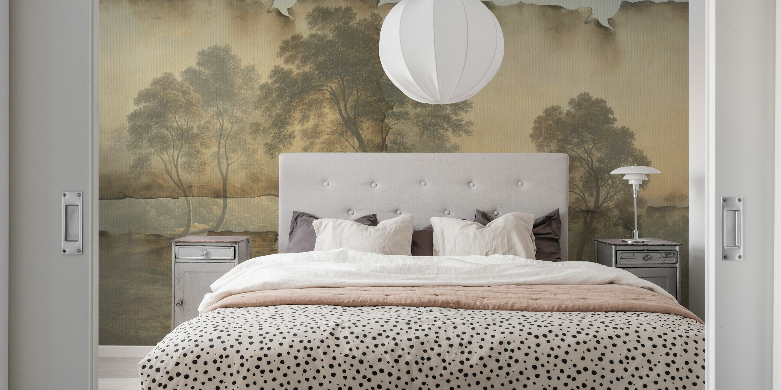 Antique Woodland Charm Papyrus wallpaper in a room