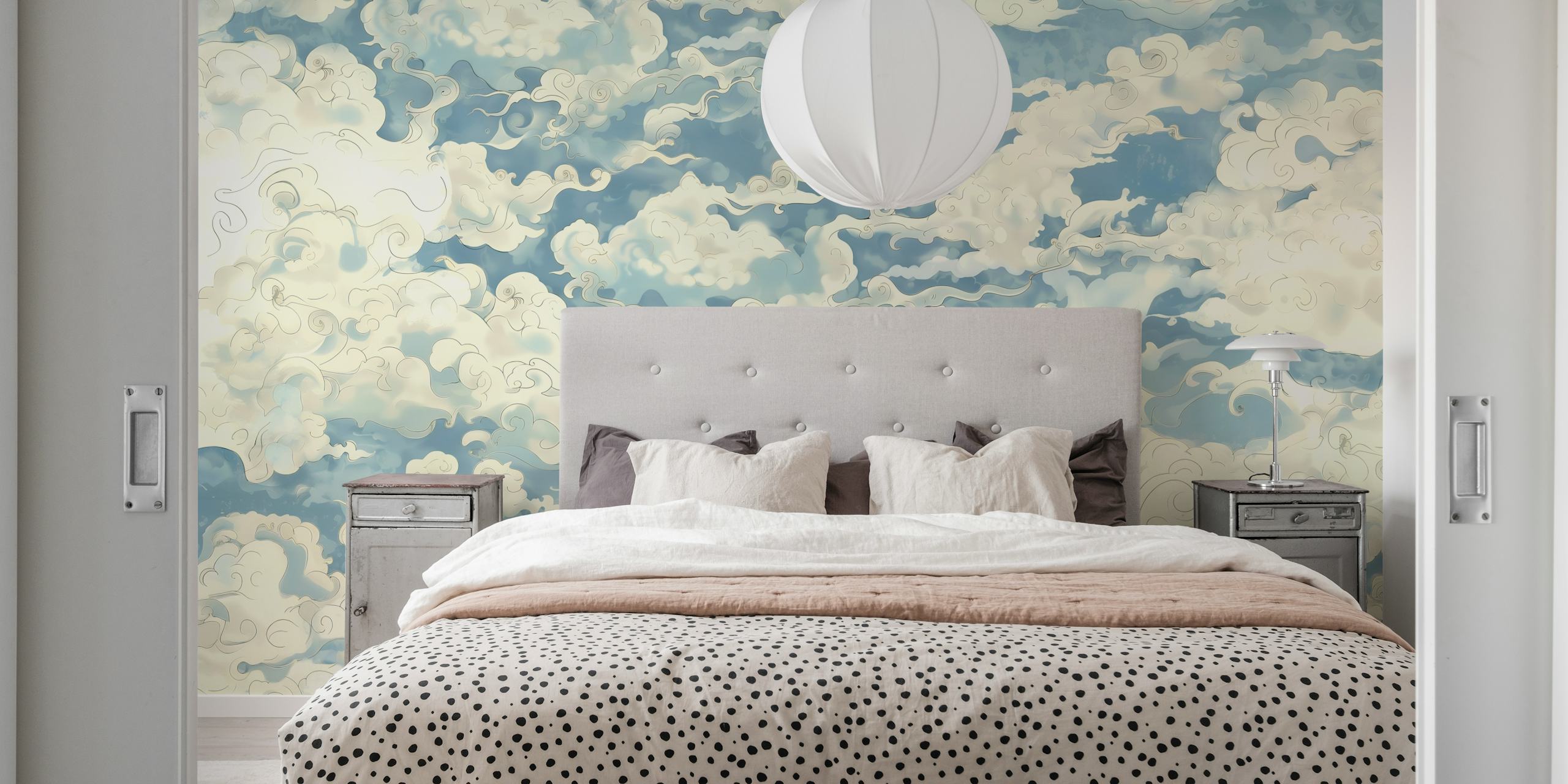 Fluffy white clouds against a blue sky wallpaper