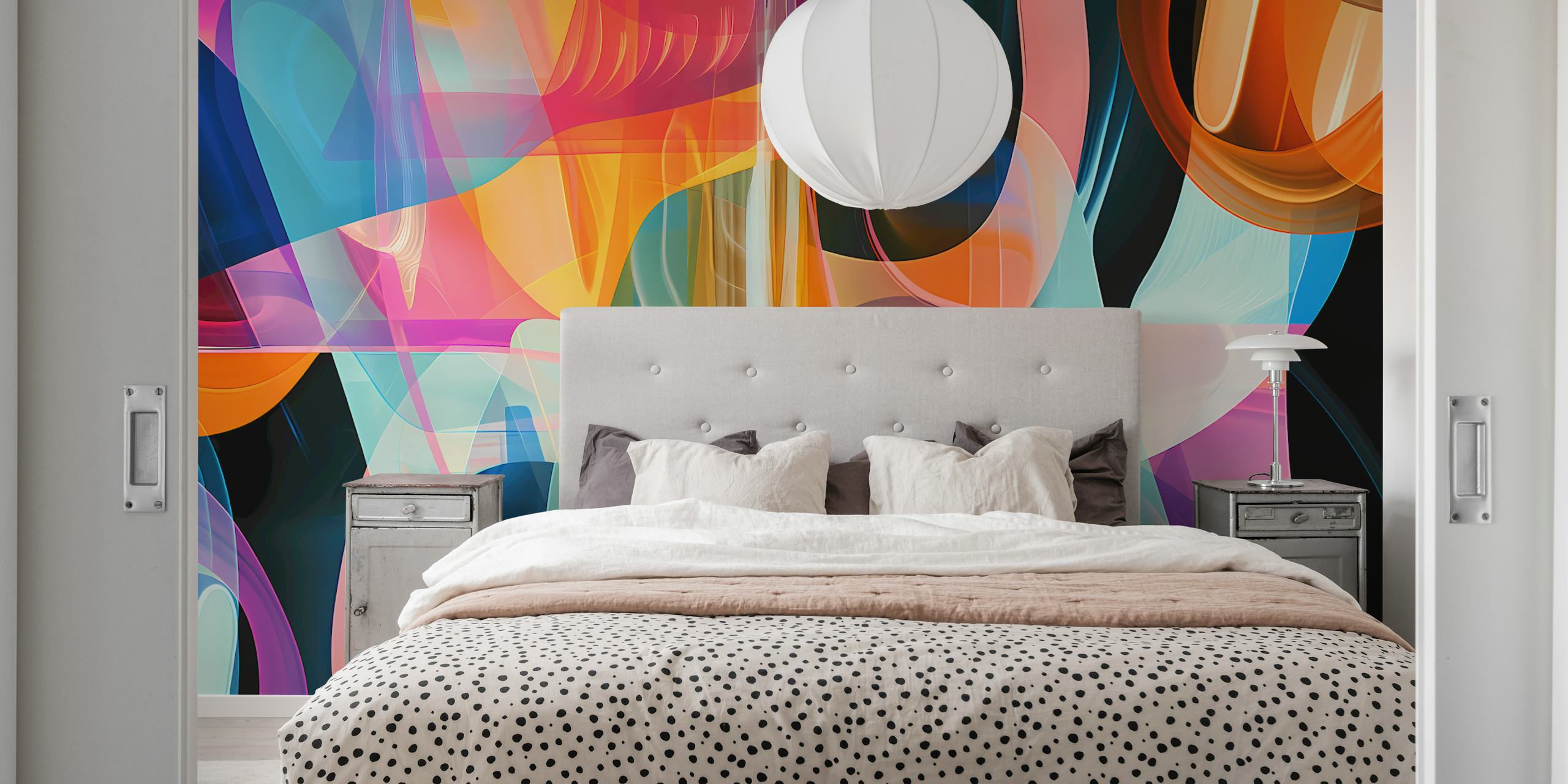 Vibrant abstract flow wallpaper in a room