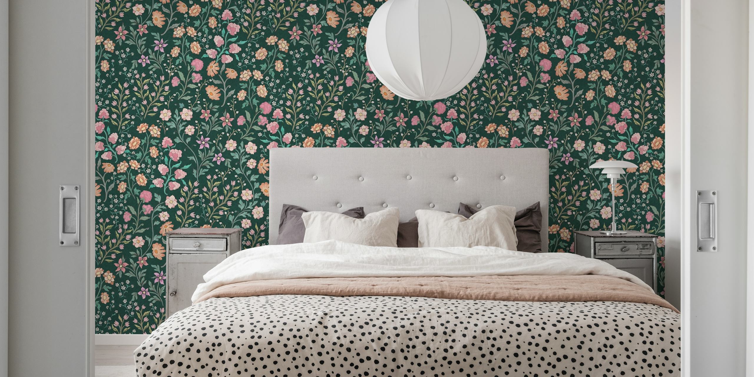 Whimsical flower garden wallpaper design