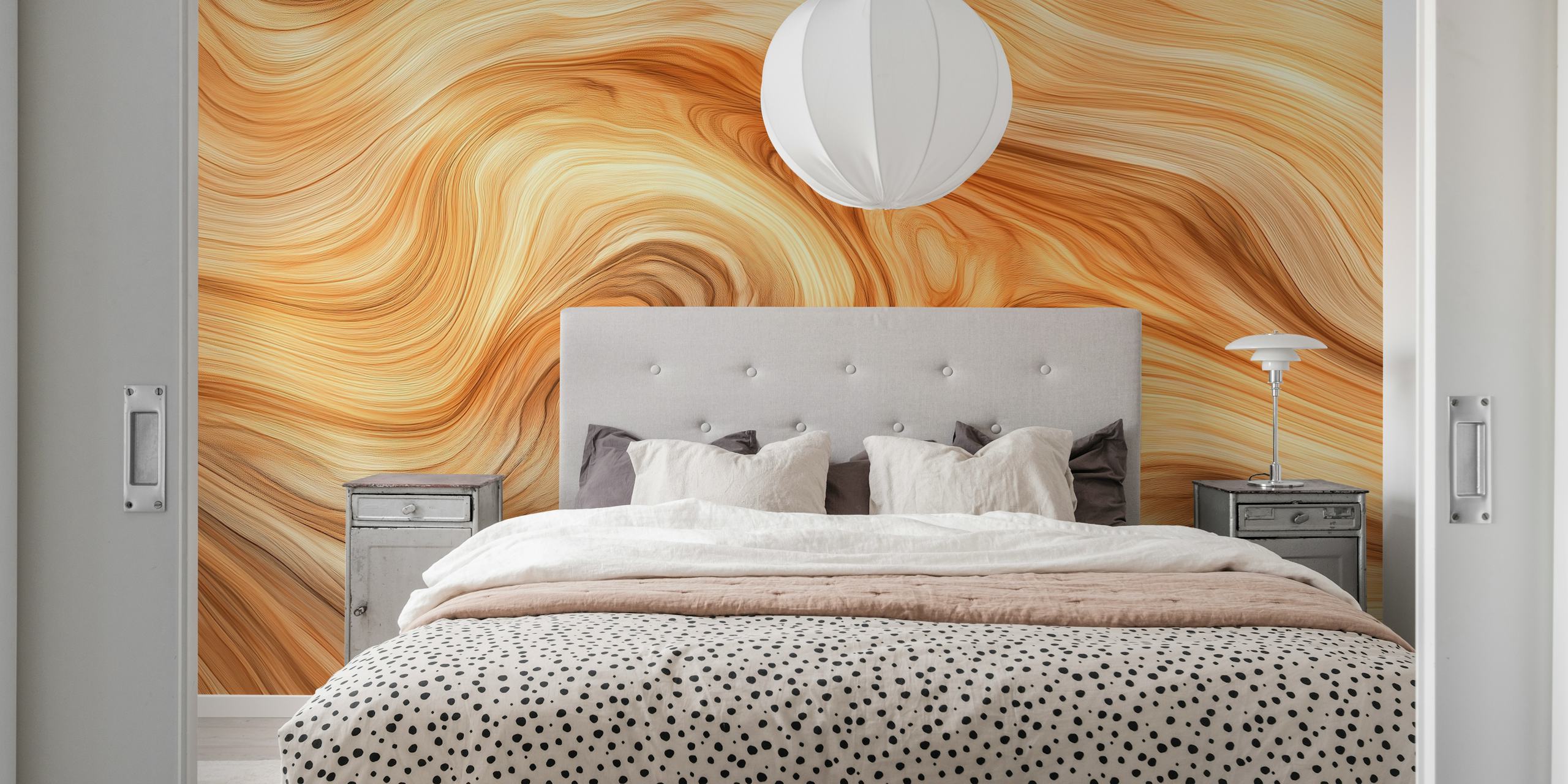 Papel de parede Whirling Wooden Texture exibido em um cômodo