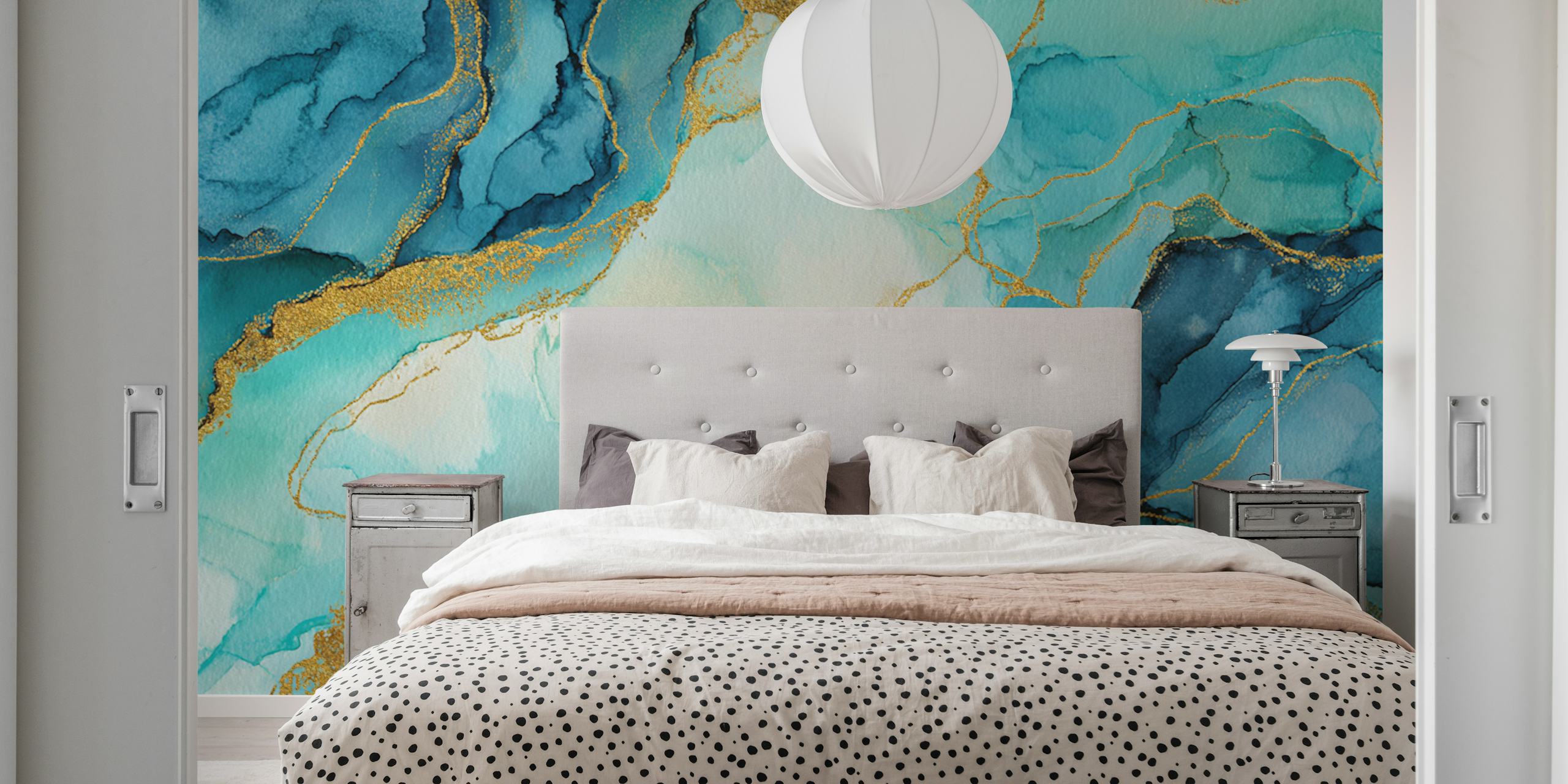 Ocean Tide Elegance -tapettisuunnittelu huoneessa