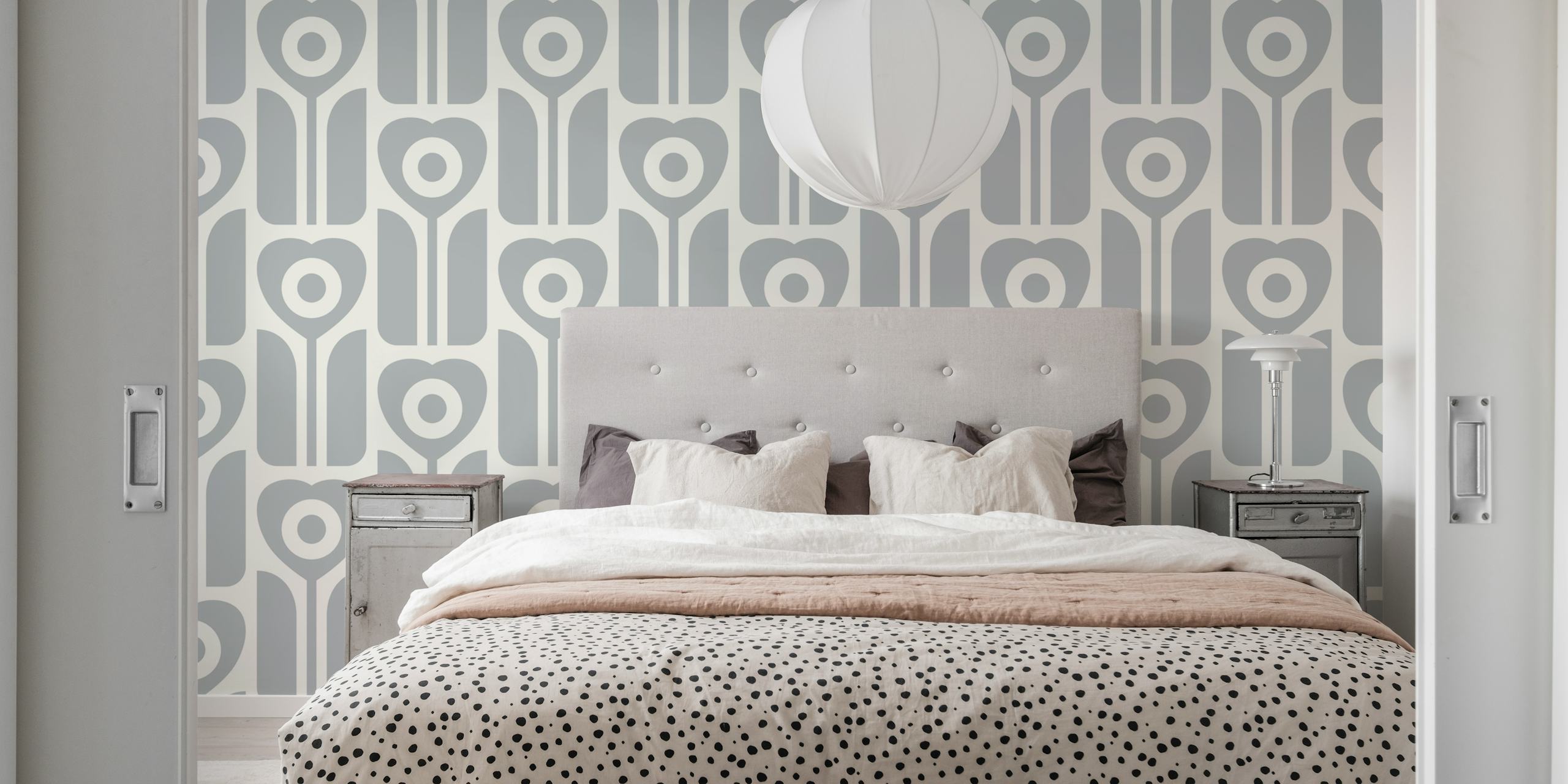 60s-70s geometric retro tulips wallpaper design