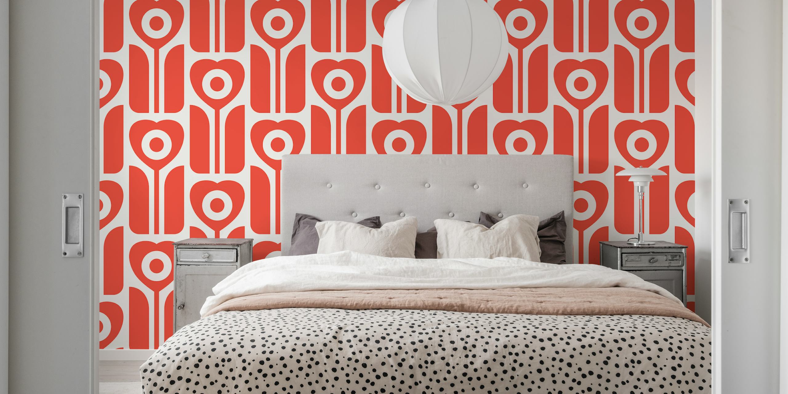 Papel pintado Retro geometric tulips red en una habitación