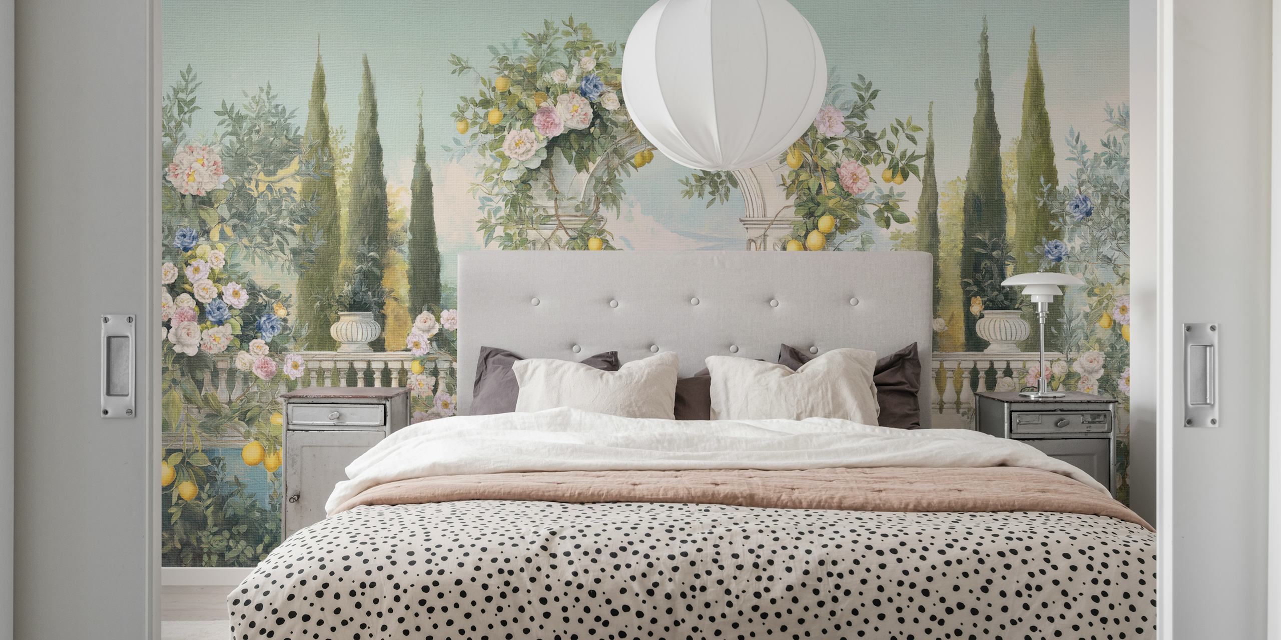 Victorian Lemon Floral Archway Wallpaper in a room