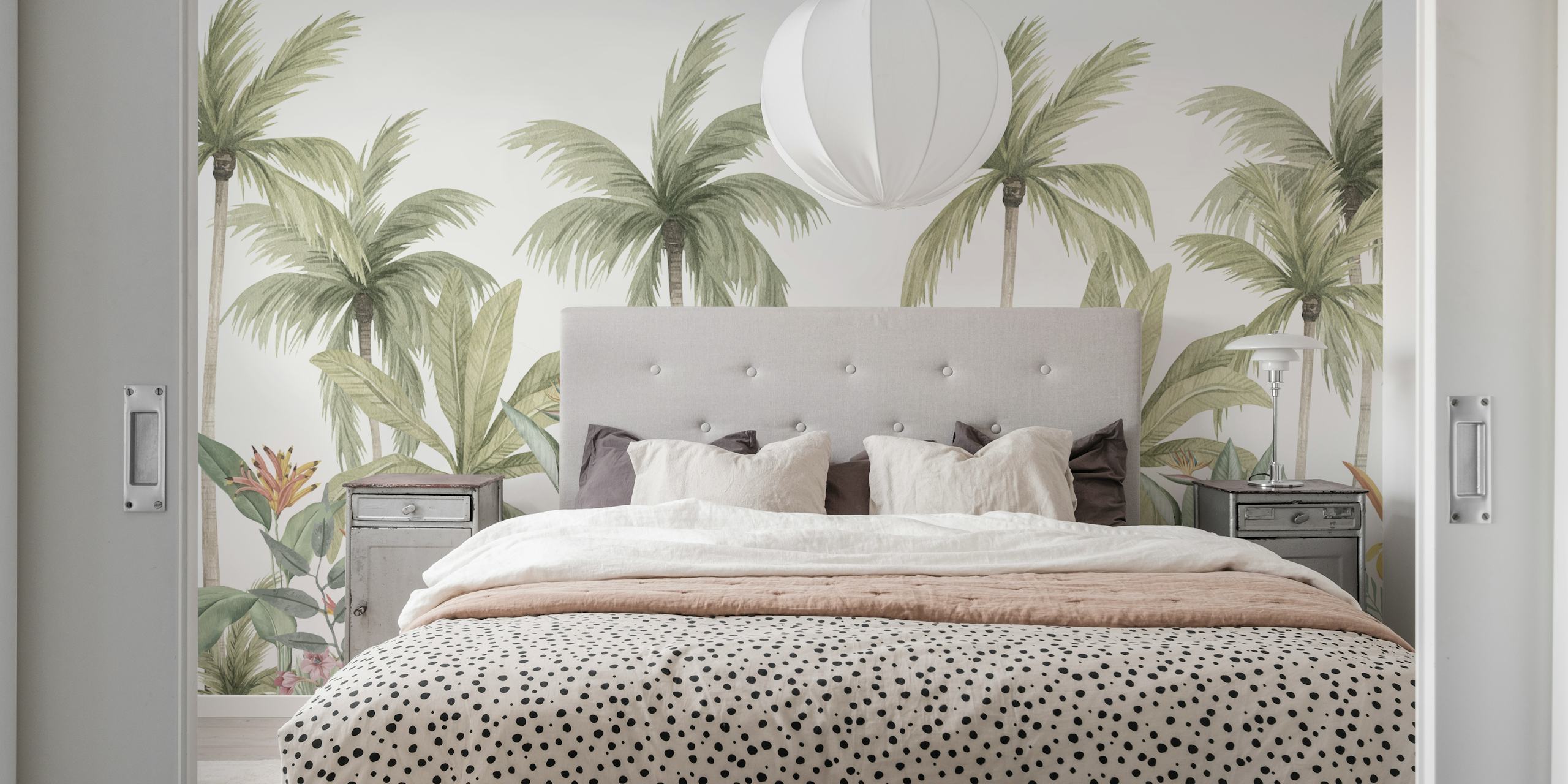 Lush green leaves wallpaper design in a room