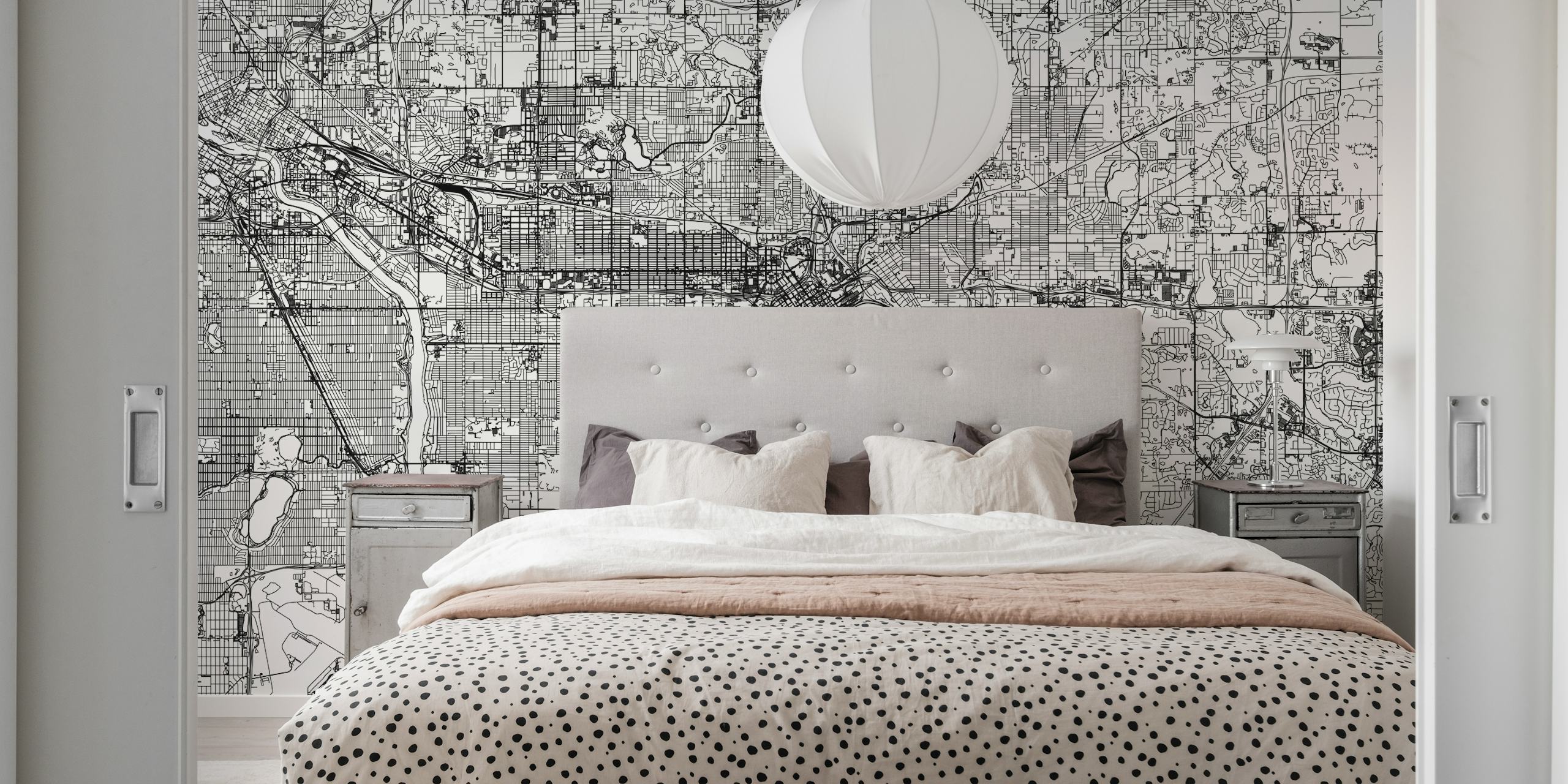 Black and white map design showcasing Saint Paul streets and rivers wallpaper