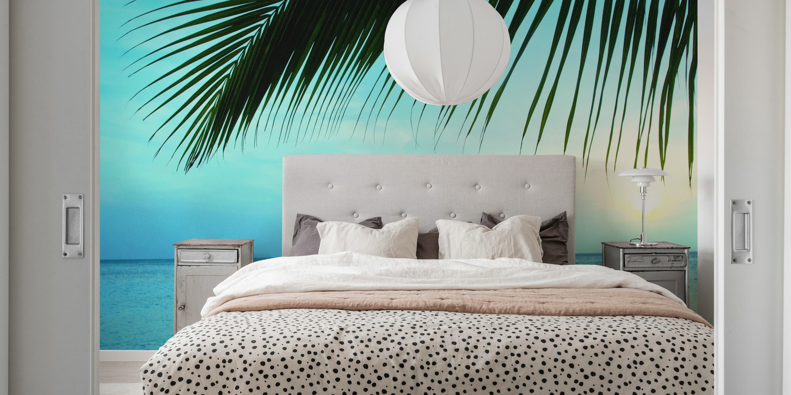 Caribbean sunset tapet med palmer