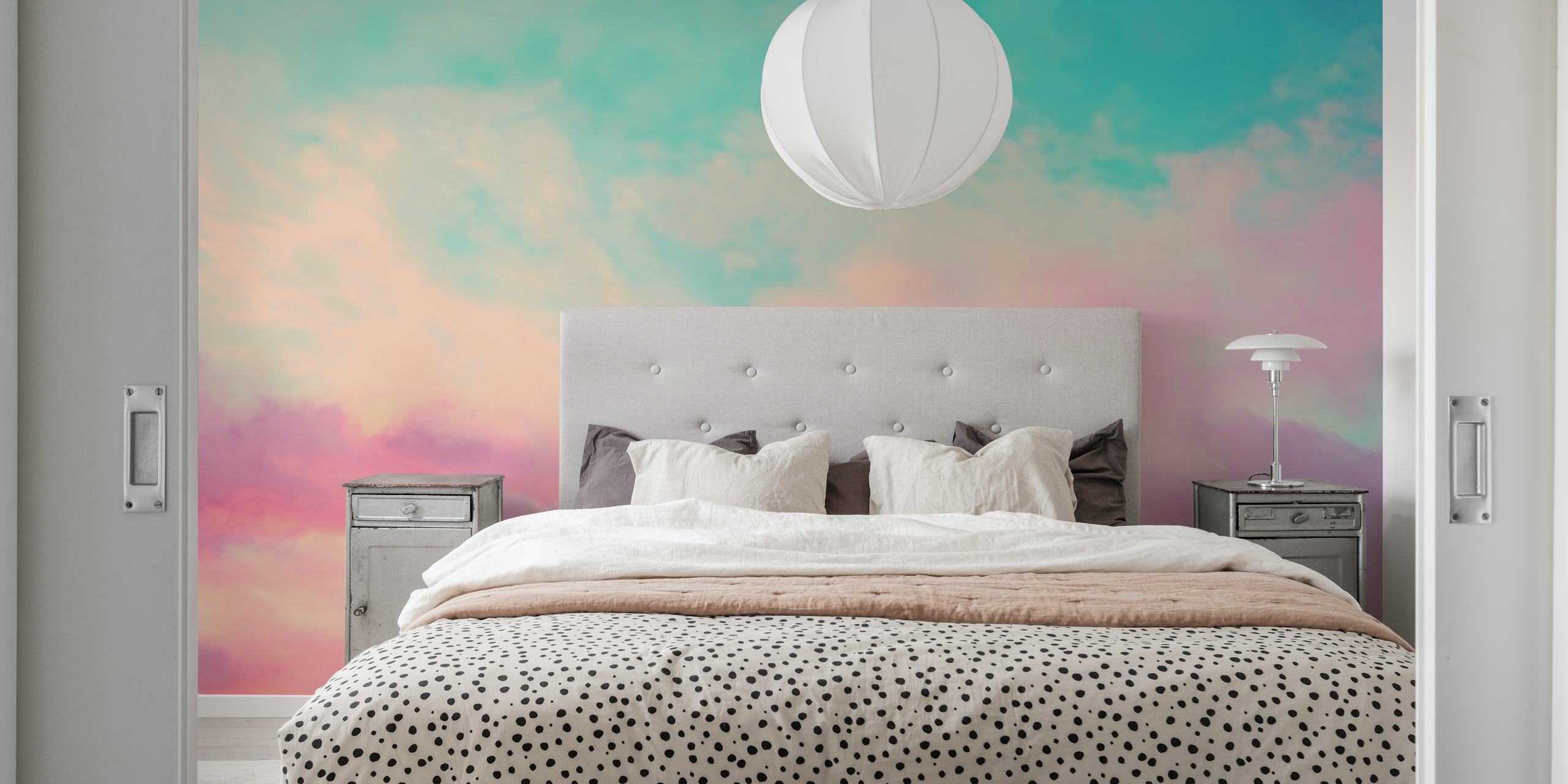 Mural de cielo pastel con suaves azules y rosas que se asemejan a un sereno atardecer