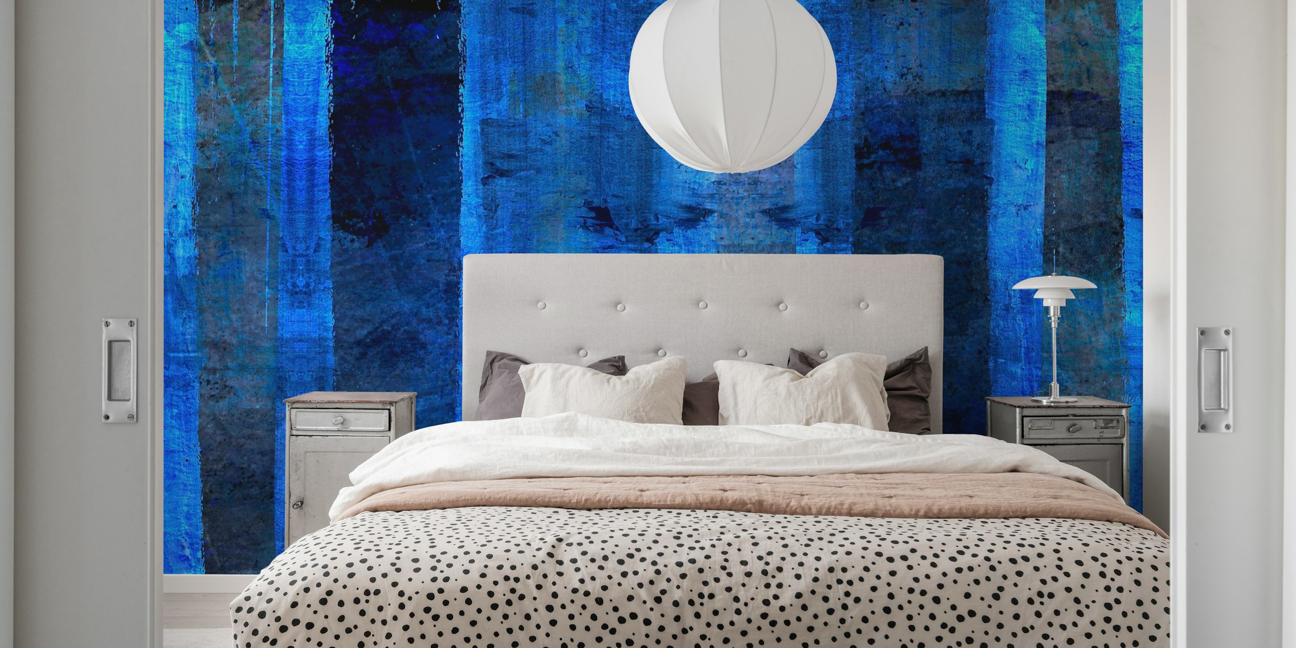 Ethereal indigo blue wall mural with abstract vertical streaks