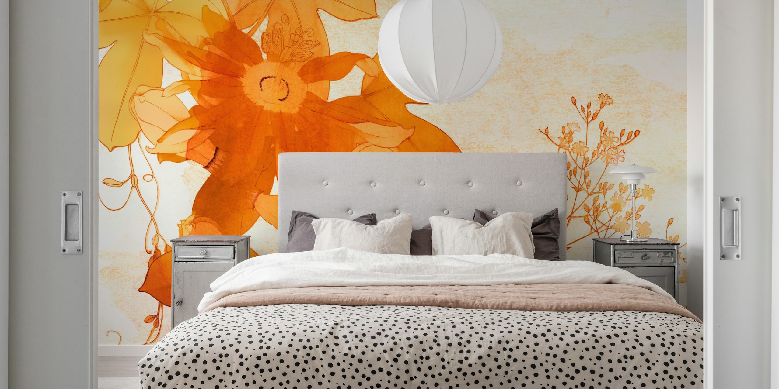 Carta da parati Scandinavian Autumn Floral esposta in una stanza