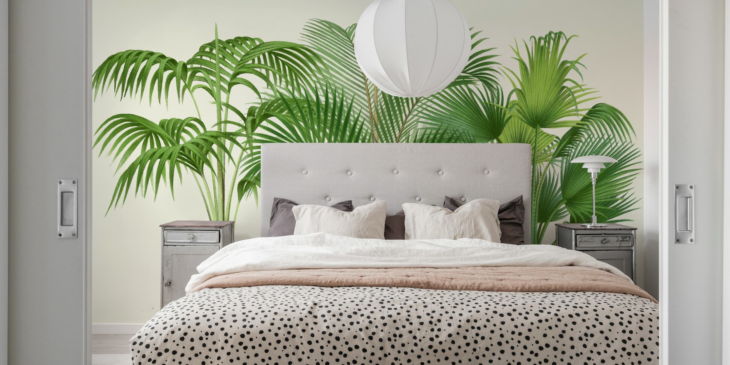 Botanical Palm Leaves Antique Style Wallpaper