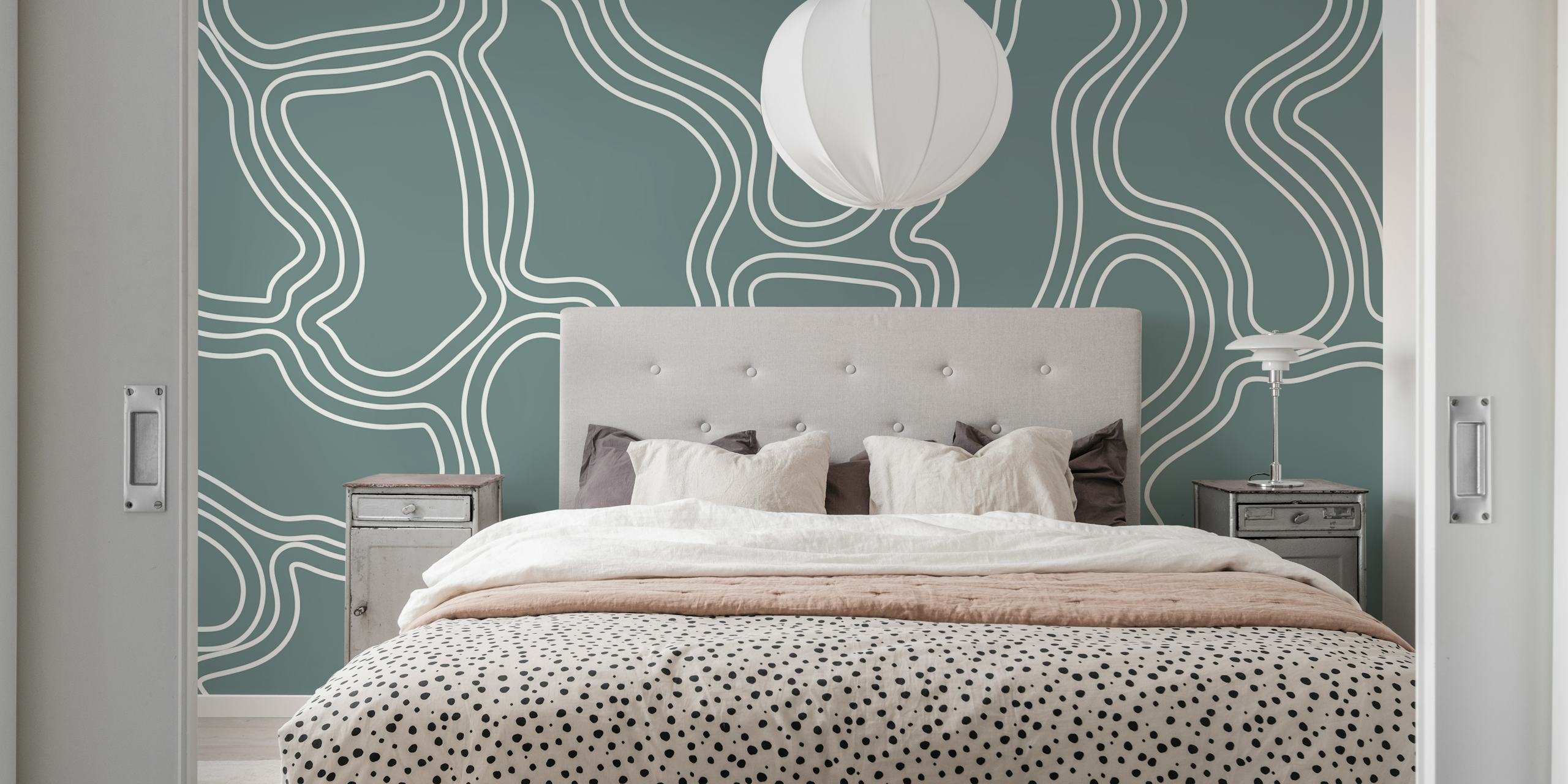 Organic retro stripes in green and white wallpaper