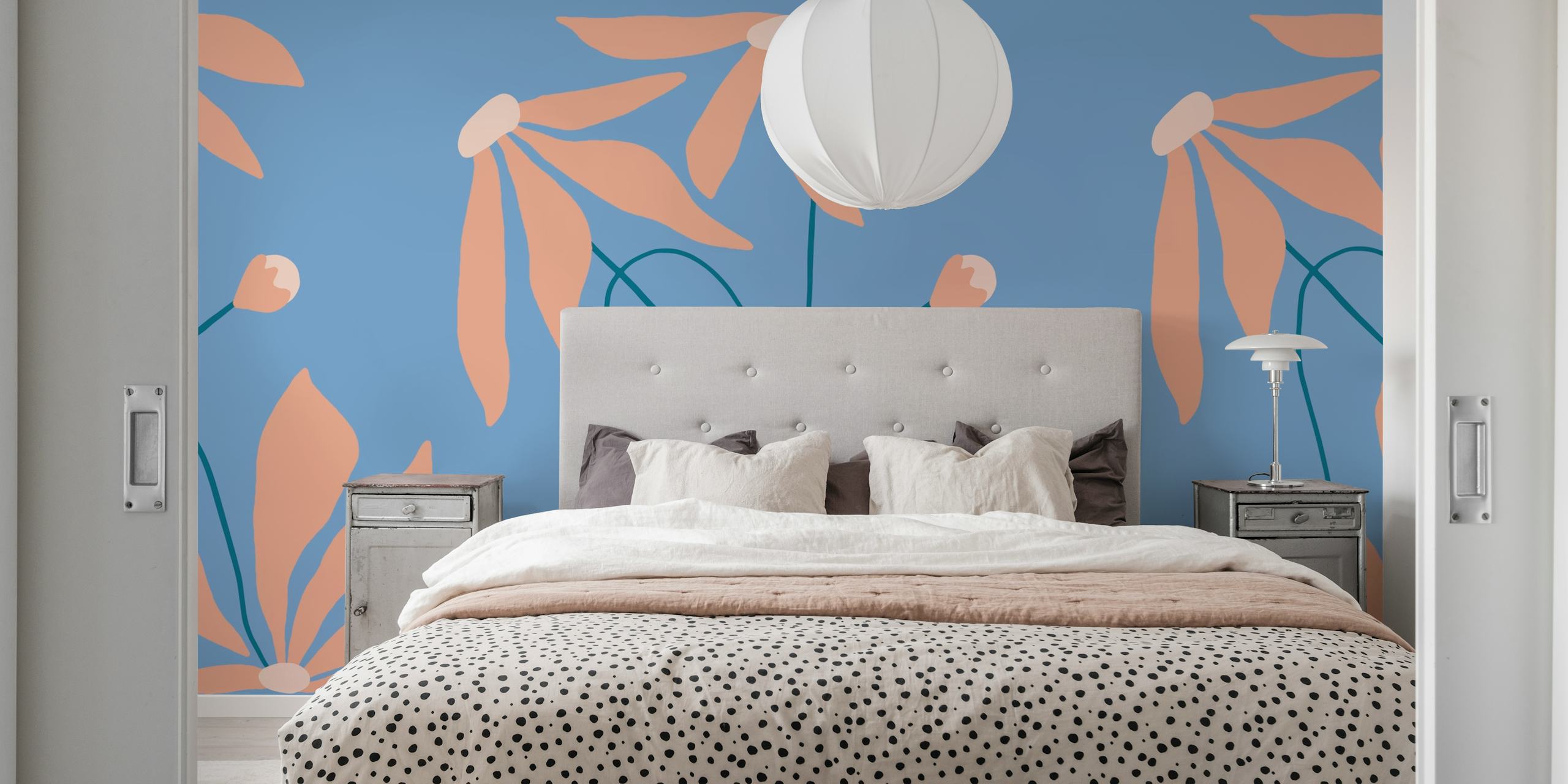 Mid Century Blooms floral wallpaper in a room