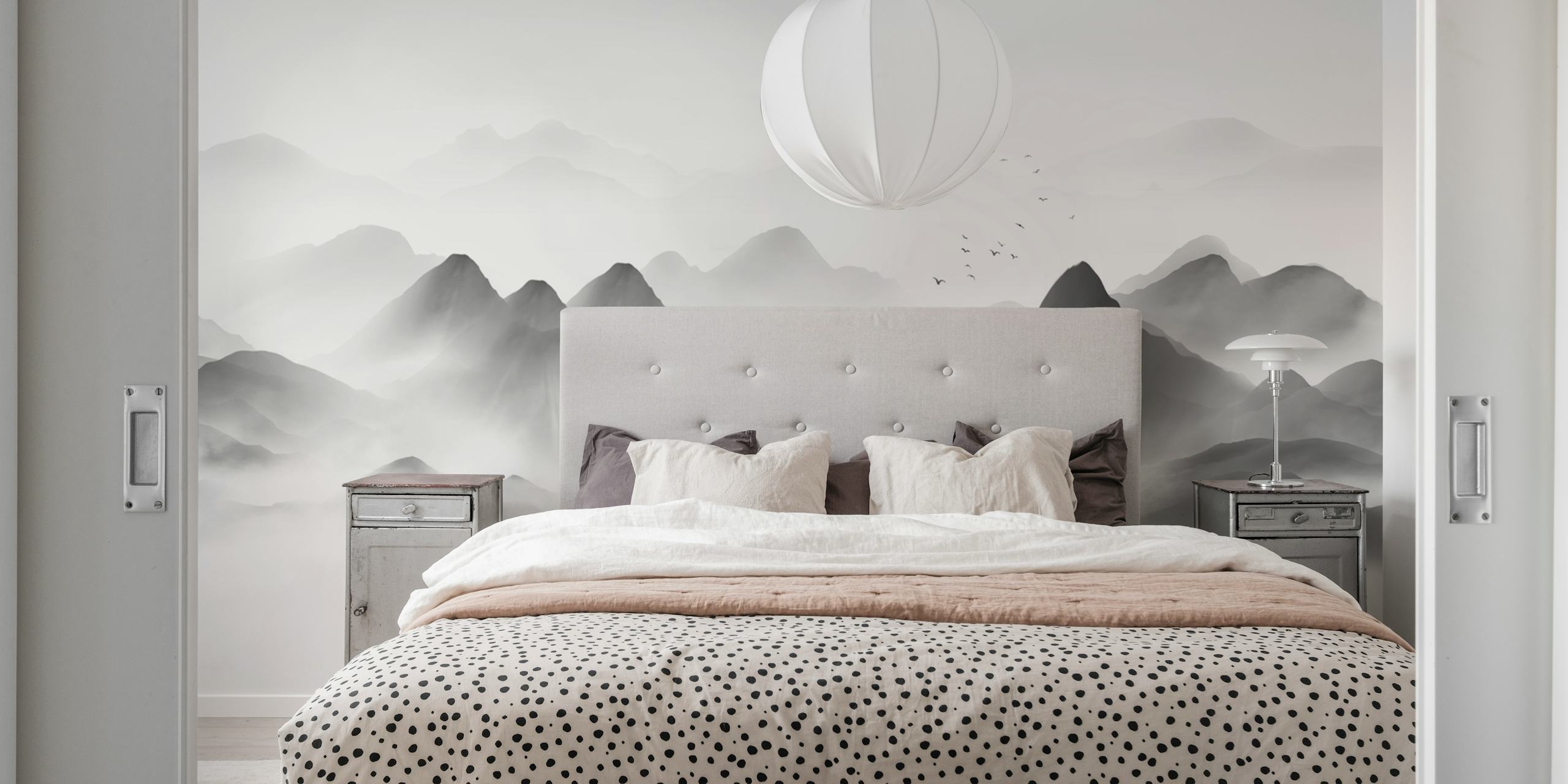 Chinese style landscape wallpaper in a room