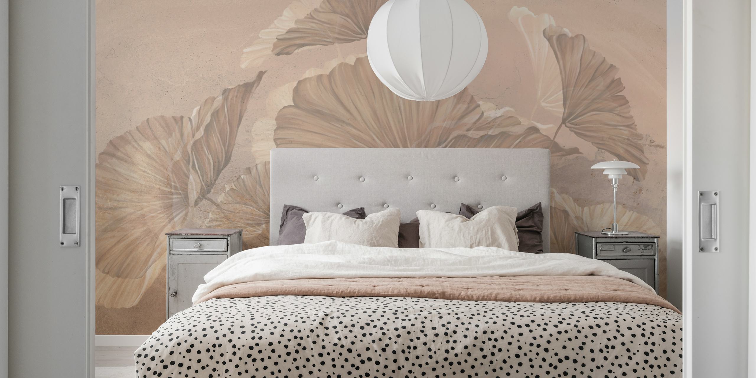 Large leaves in soft earthy tones wallpaper