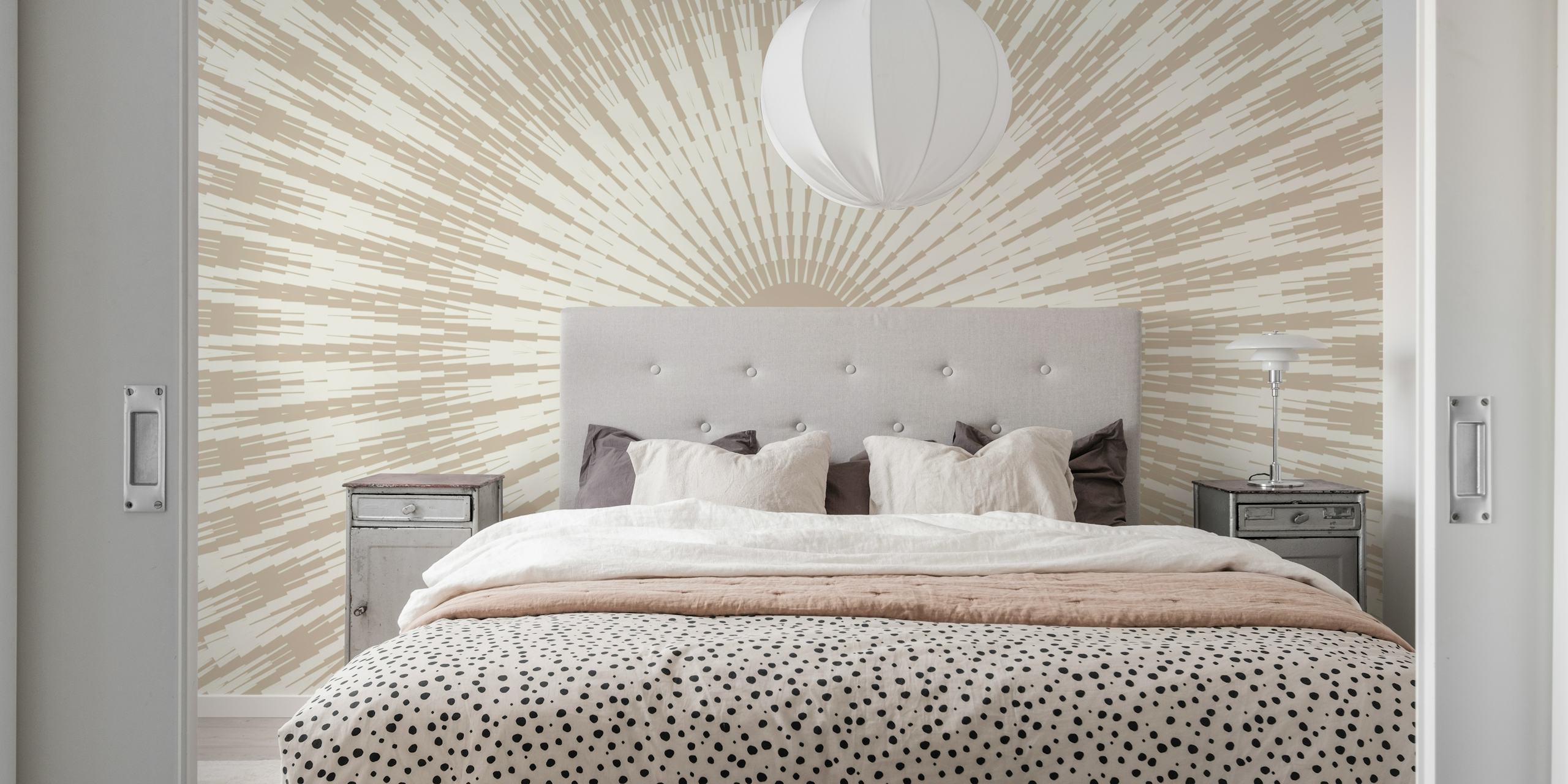 Soft Beige Sun Rays wall mural with a radial pattern design