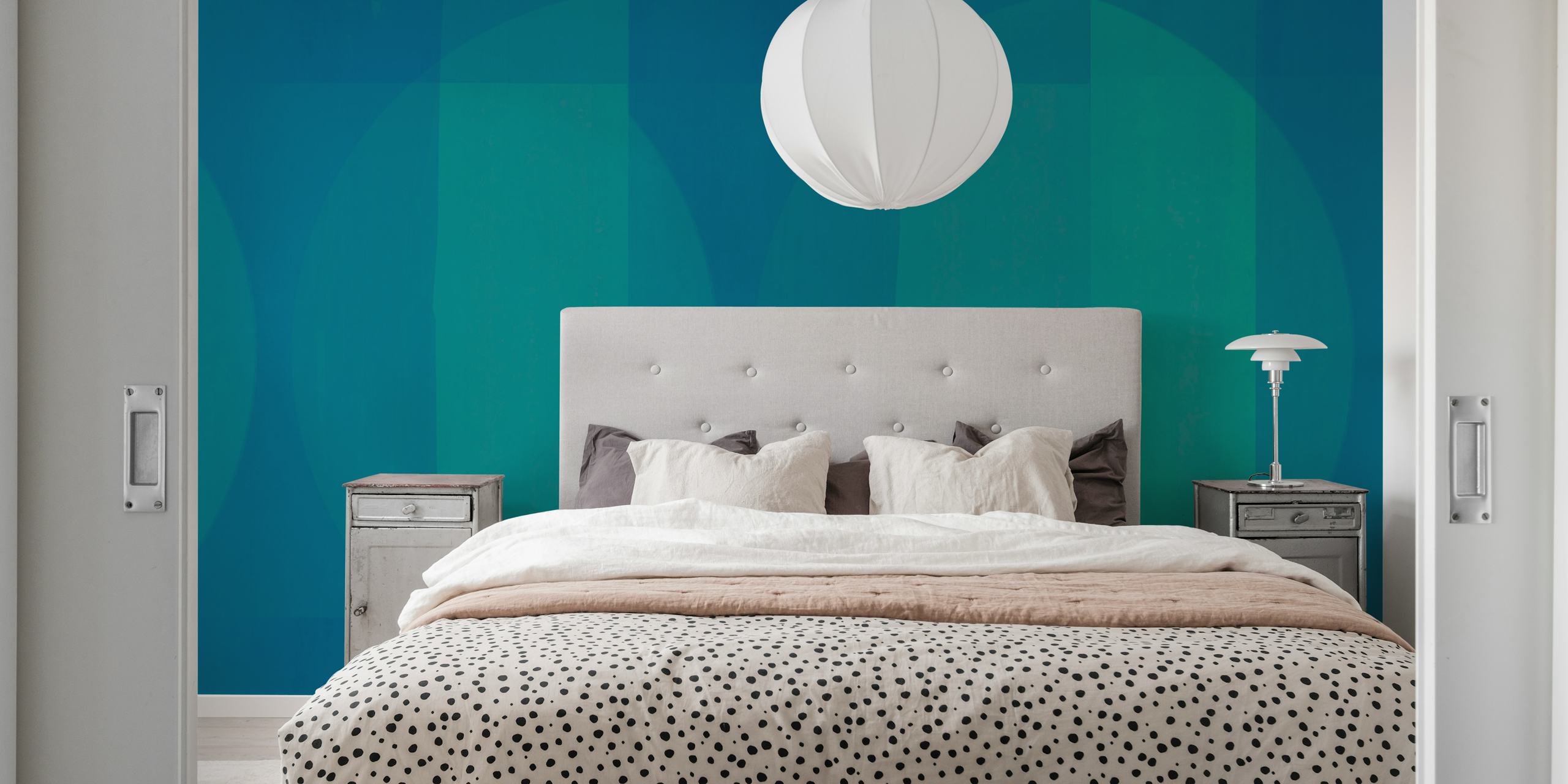 Mid Century Bauhaus Cyan Teal wall mural with geometric shapes