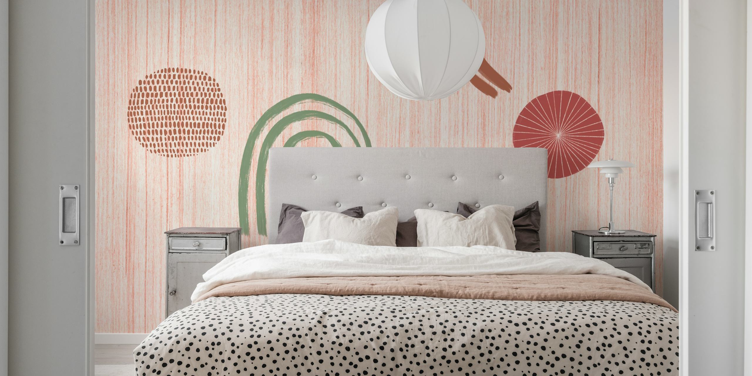 Abstract shapes with warm colors like pink, green, brown, and beige wallpaper