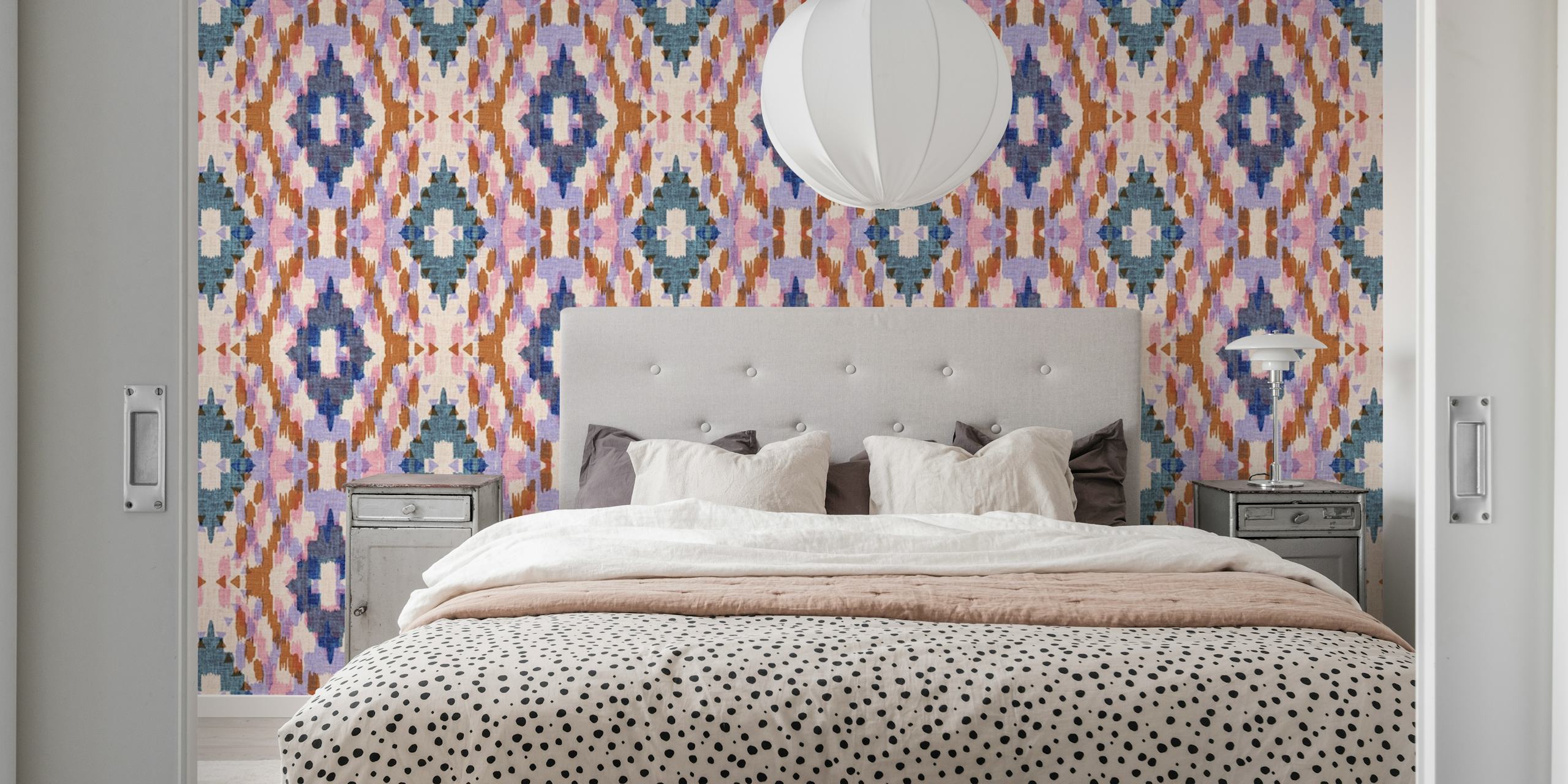 papel de parede Leila Ikat Fiesta em um quarto
