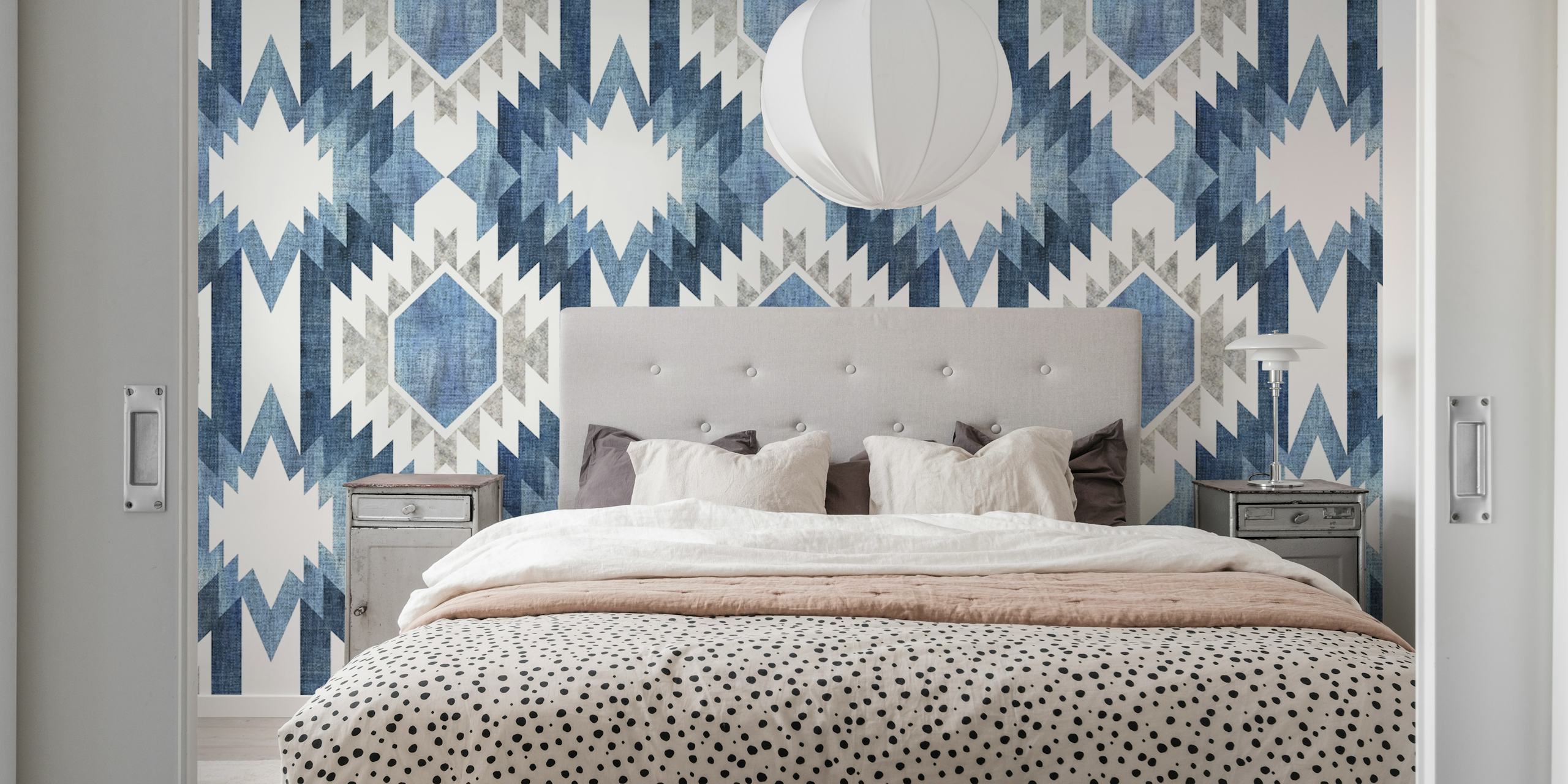 Blau-weiße geometrische Tapetendesign