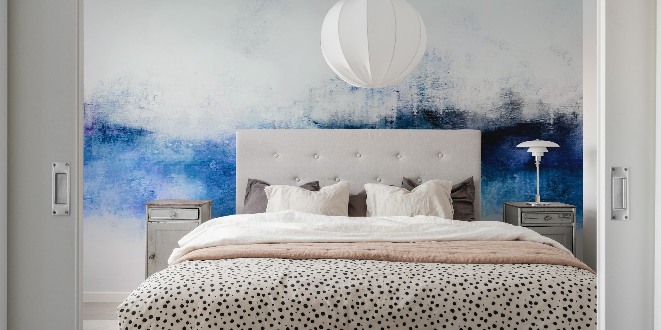 Watercolor landscape with a blue horizon and soft tones wallpaper